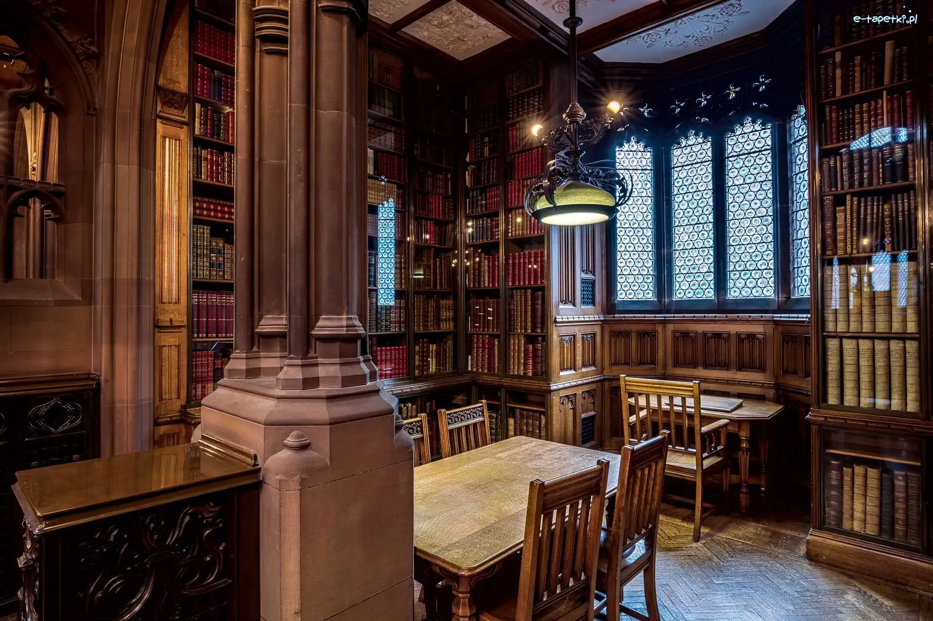 Książki, Manchester, Anglia, Stoły, Biblioteka John Rylands Library, Wnętrze