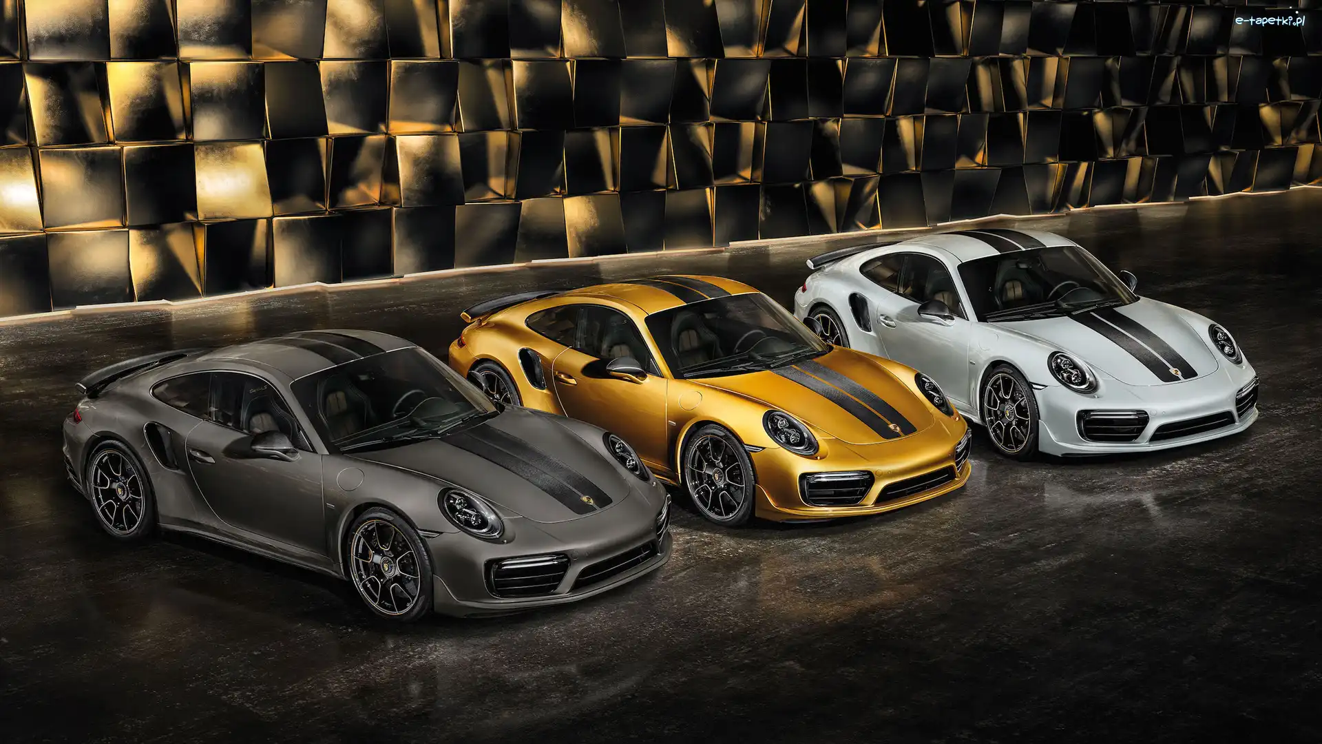 Trzy, Czarny, Porsche 911 Turbo S Exclusive, Biały, Złoty