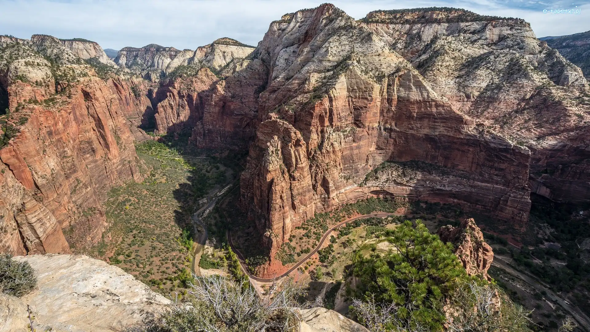 Park Narodowy Zion, Formacja skalna Angels Landing, Stany Zjednoczone, Stan Utah, Podest Aniołów, Góry, Skały, Kanion