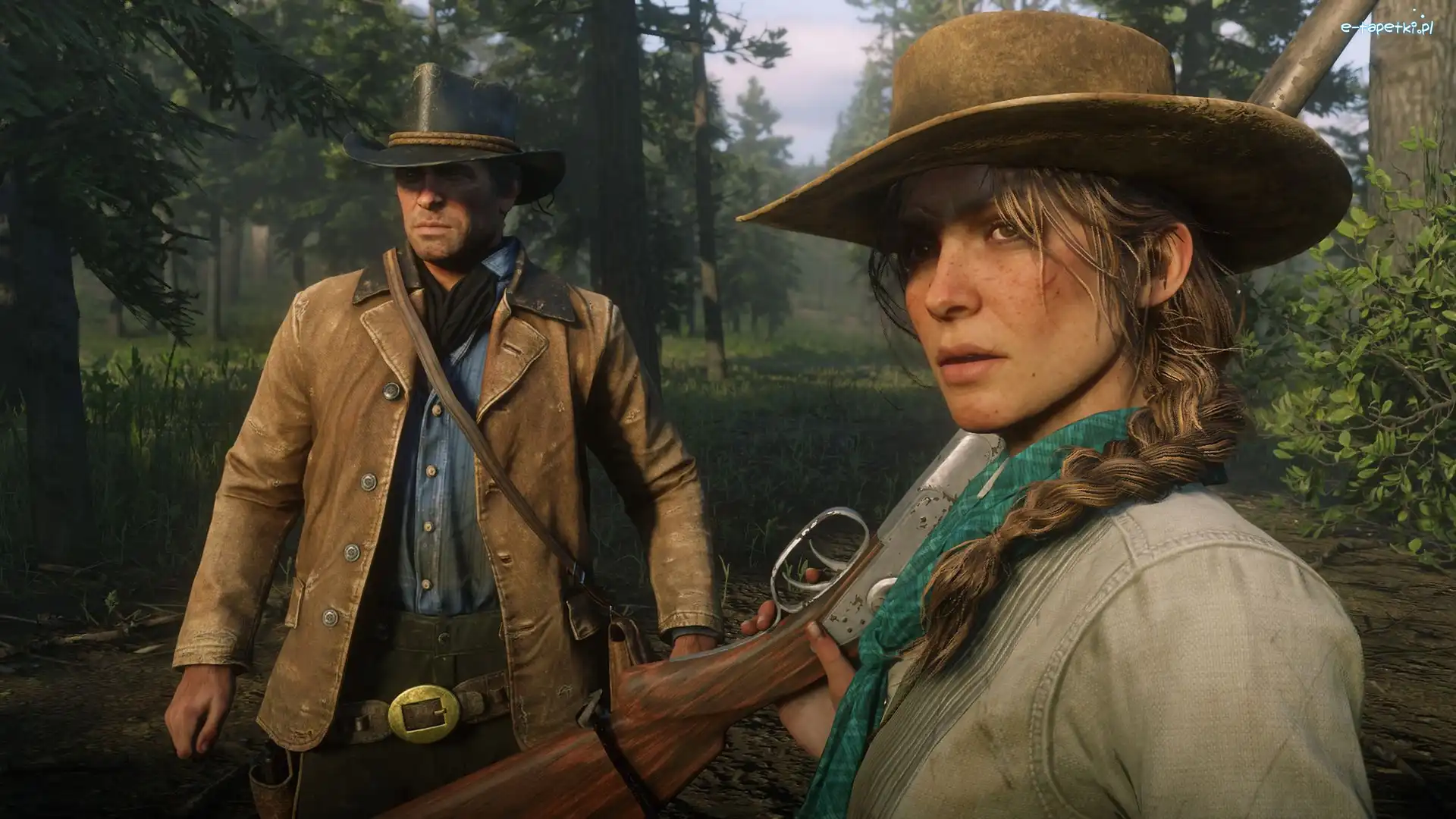 Karabin, Arthur Morgan, Sadie Adler, Red Dead Redemption 2, Gra, Kapelusz, Warkocz