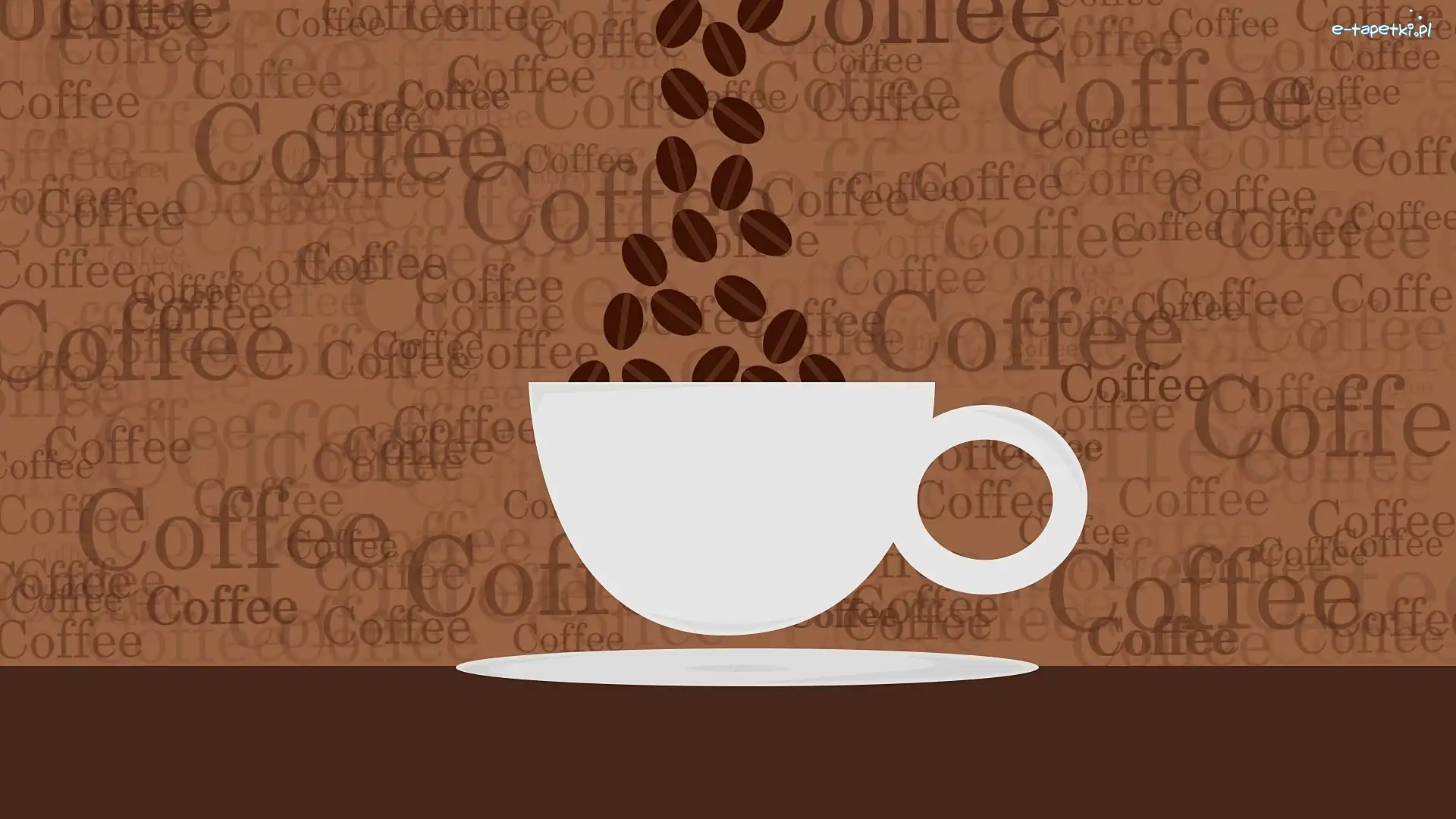 Coffee, Kawa, Napis, 2D, Ziarna, Filiżanka