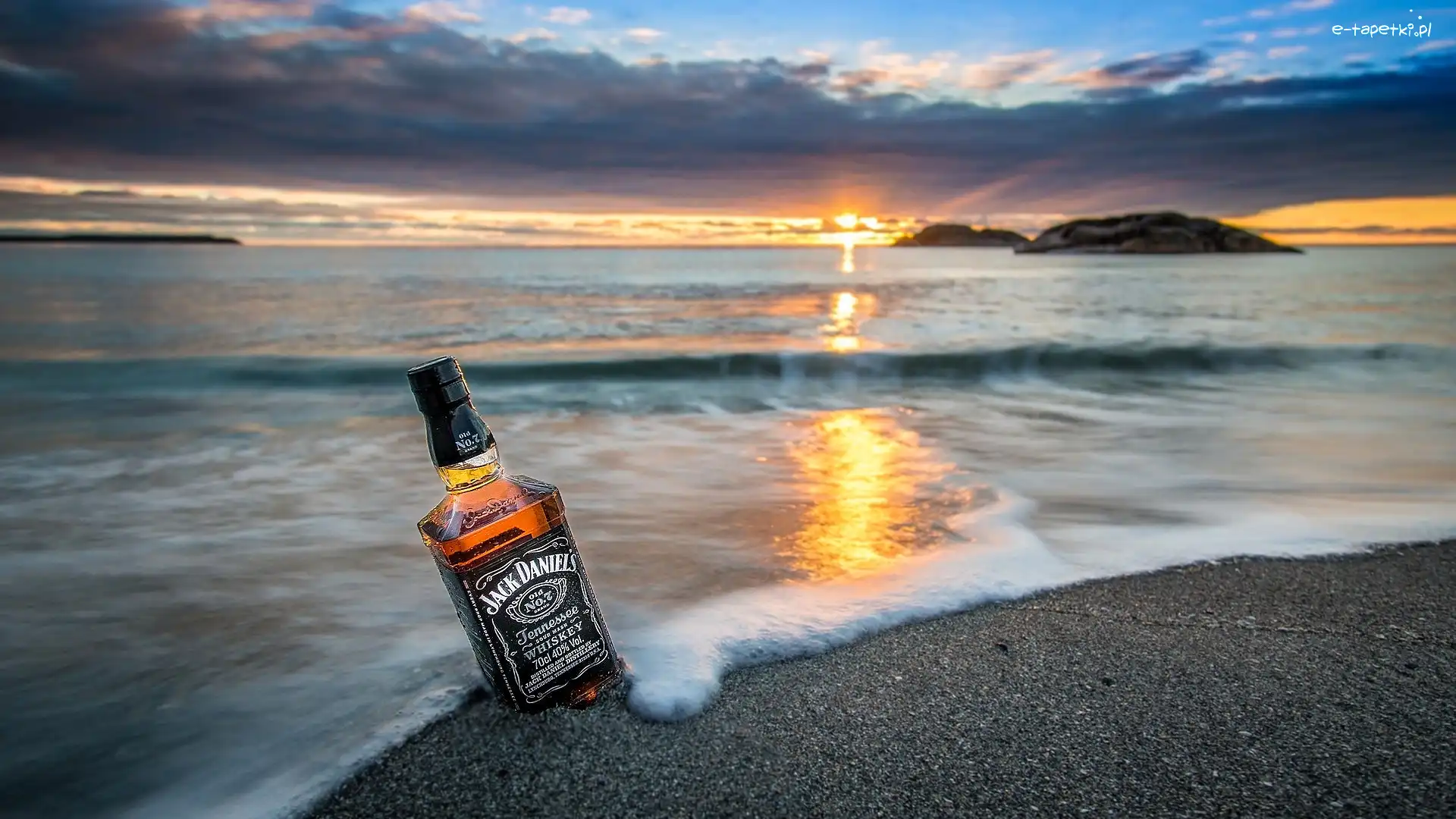 Whisky, Morze, Jack Daniels, Zachód słońca, Piasek