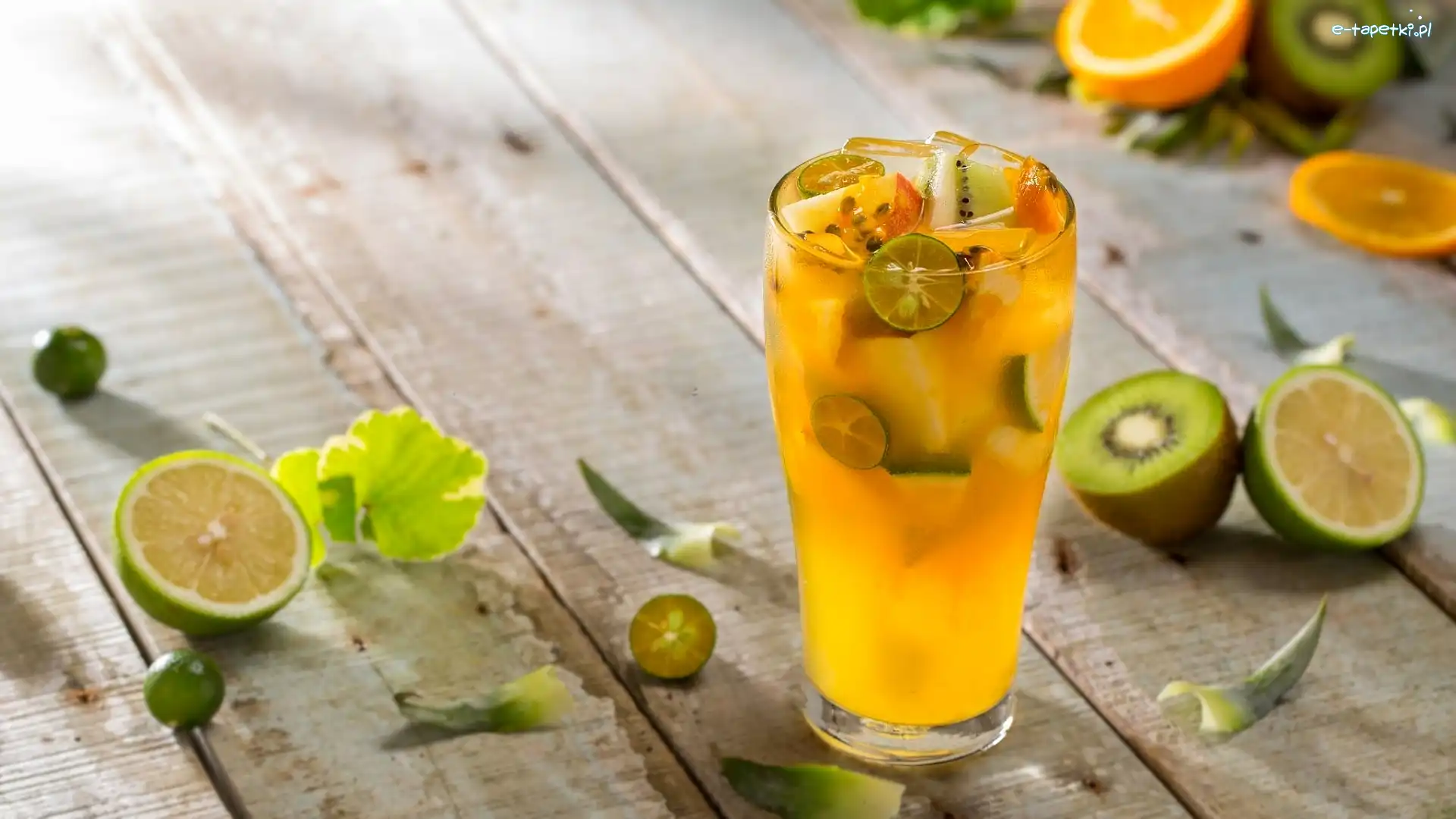 Deski, Kiwi, Pomarańcza, Lemoniada, Napój, Szklanka, Limonka