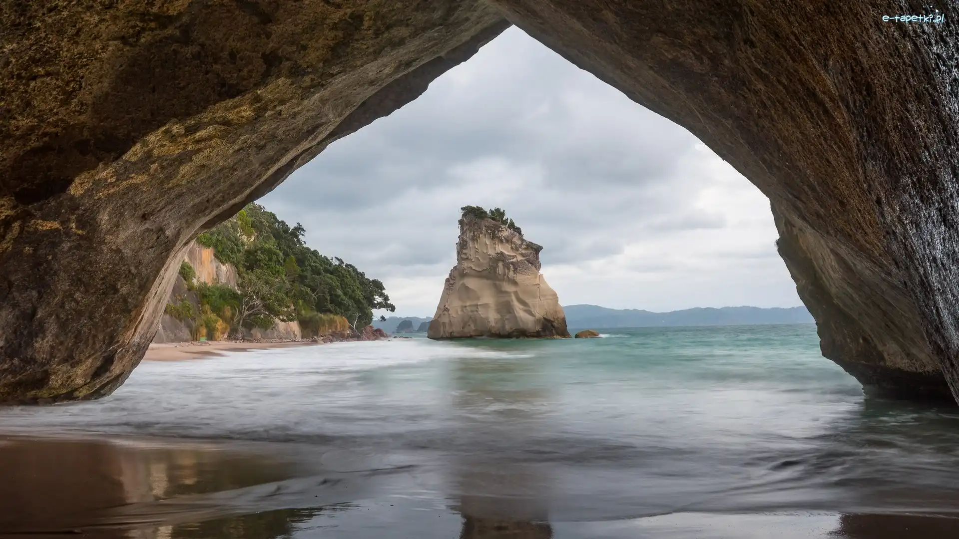 Nowa Zelandia, Morze, Skały, Jaskinia, Zatoka Cathedral Cove, Region Waikato, Półwysep Coromandel