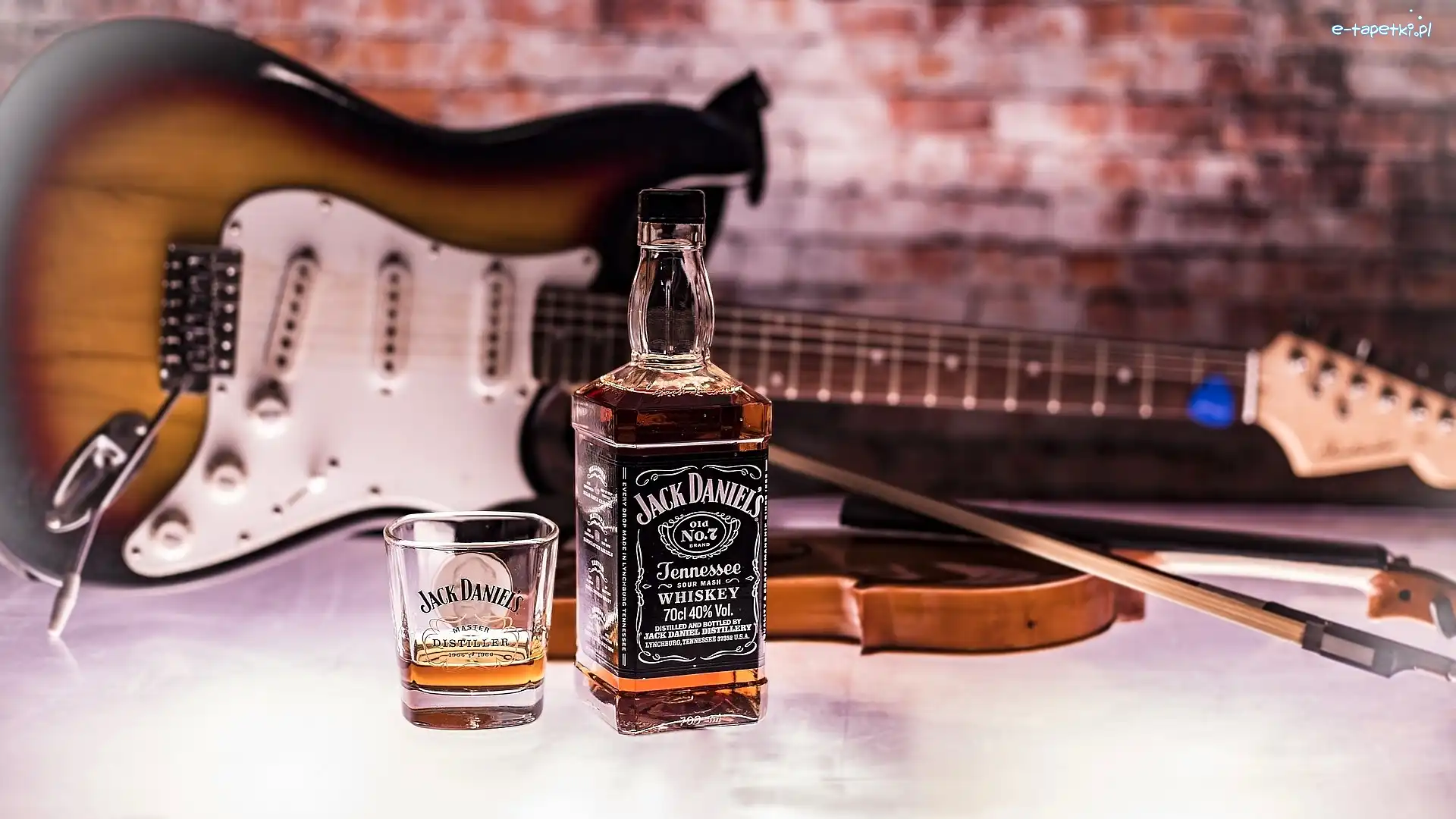 Skrzypce, Butelka, Szklanka, Gitara, Jack Daniels, Whisky