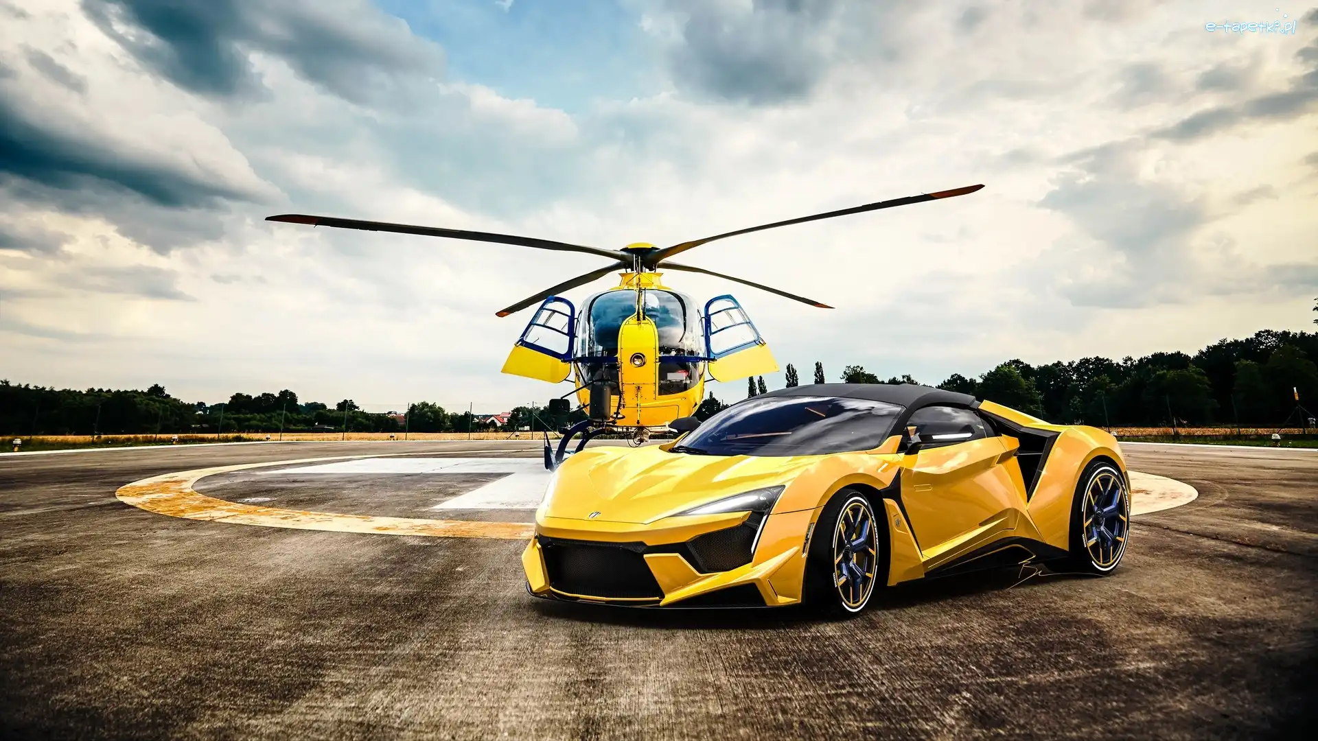 Żółty, W Motors Fenyr SuperSport, Samochód, Helikopter