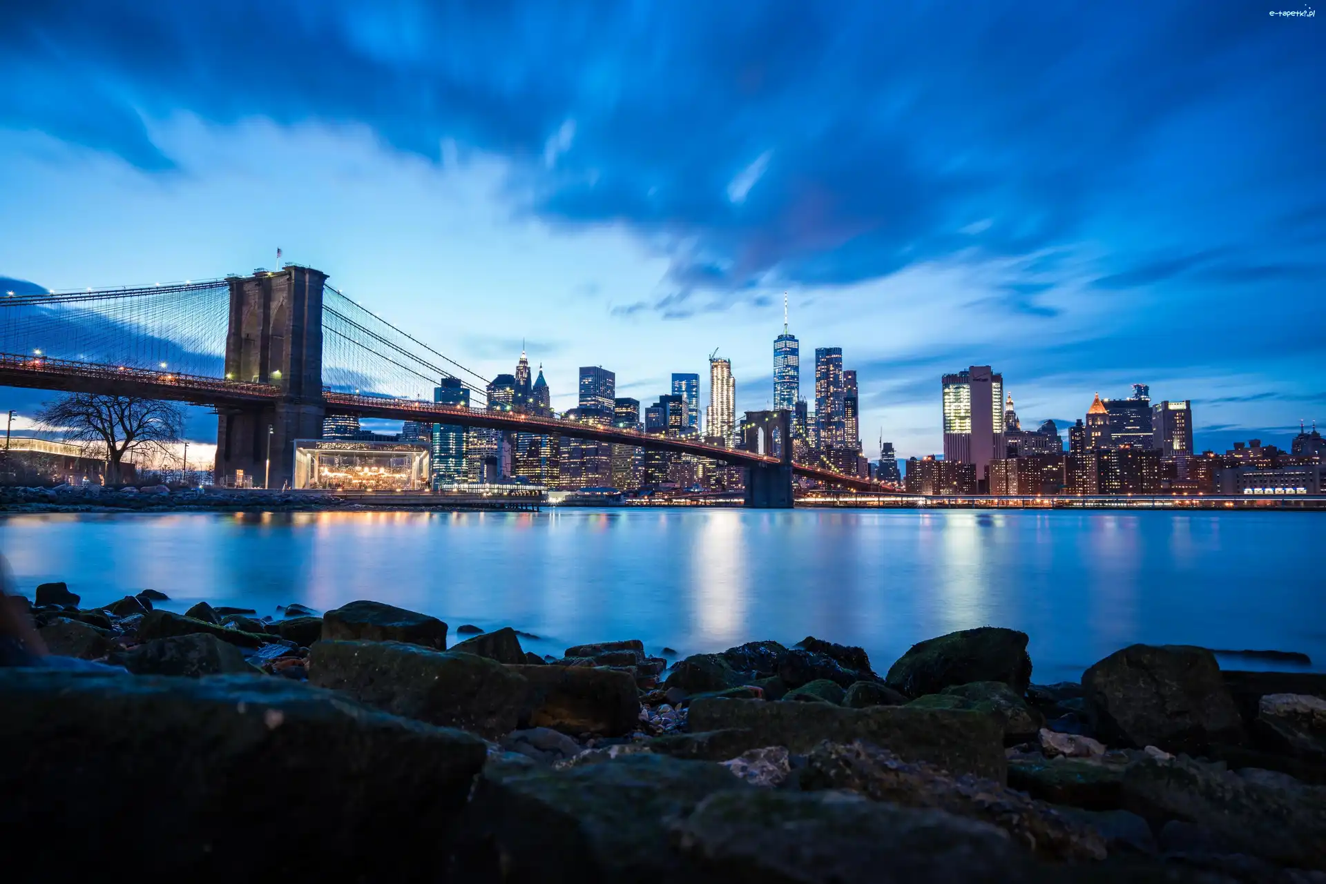 Nowy Jork, Rzeka, Cieśnina East River, Stany Zjednoczone, Most Brookliński, Brooklyn Bridge
