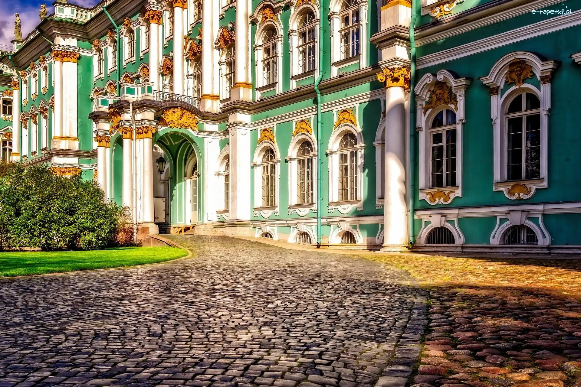 Podjazd, Droga, Zielona, Państwowe Muzeum Ermitażu, Ermitaż, Rosja, Sankt Petersburg, Elewacja, Bruk
