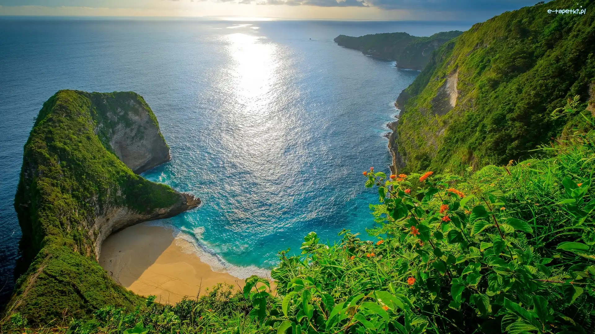 Plaża, Wybrzeże, Indonezja, Prowincja Bali, Skały, Roślinność, Wyspa Nusa Penida, Morze