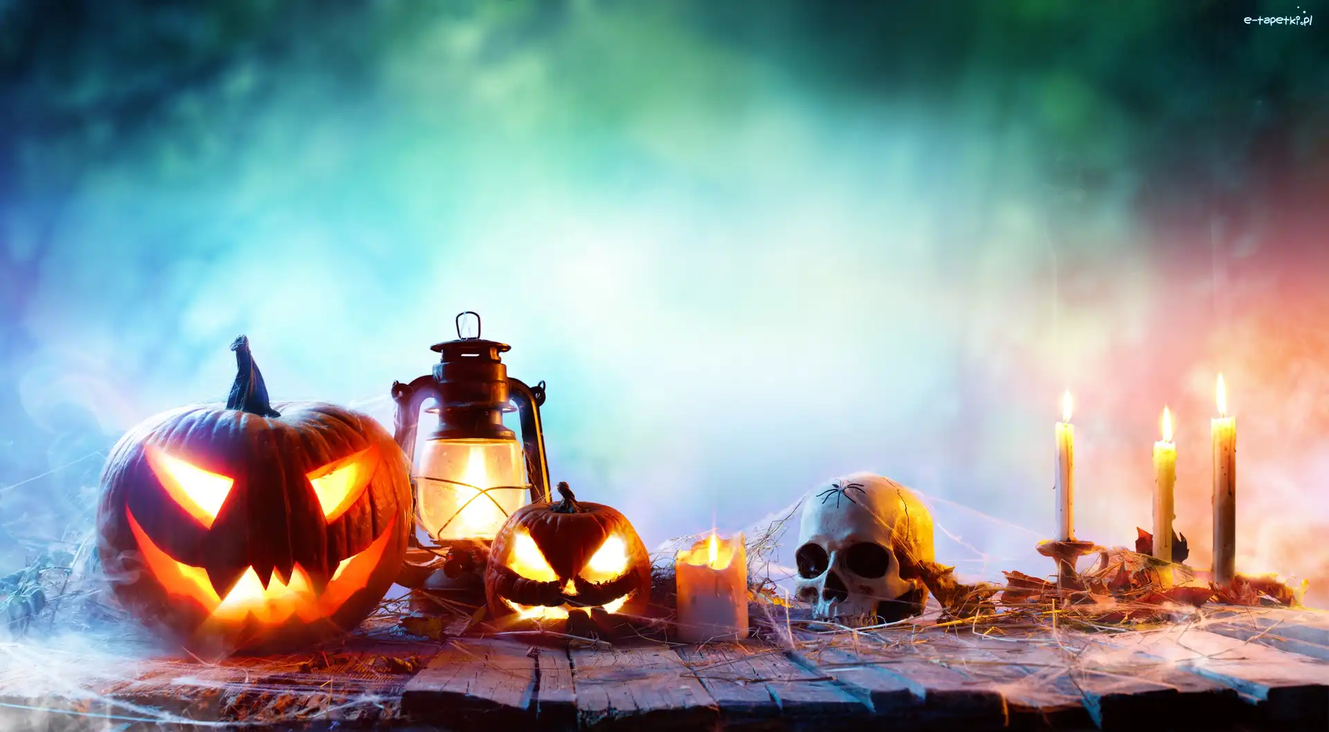 Dynie, Świece, Lampa, Halloween, Czaszka