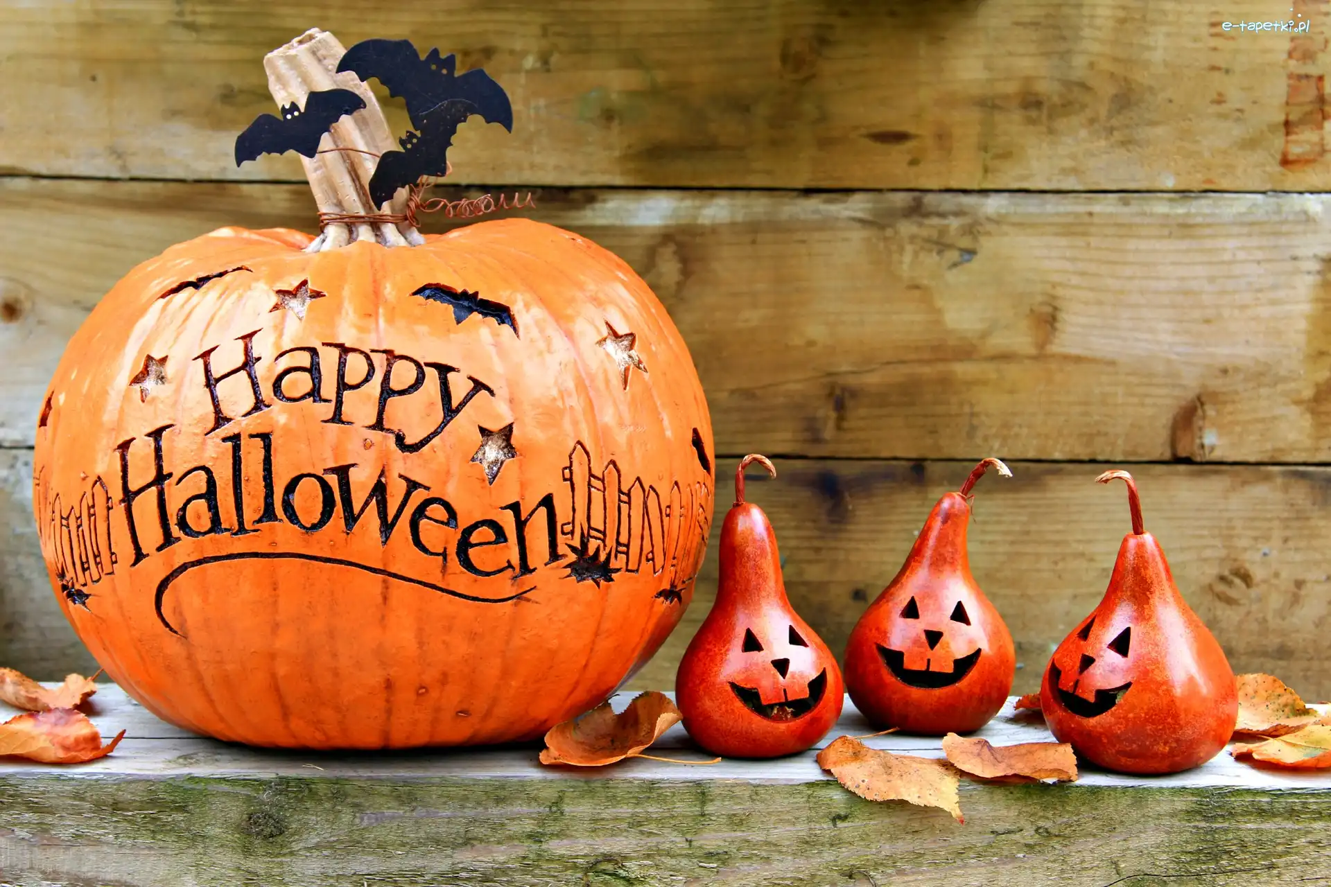 Liście, Nietoperze, Gruszki, Deski, Dynia, Halloween