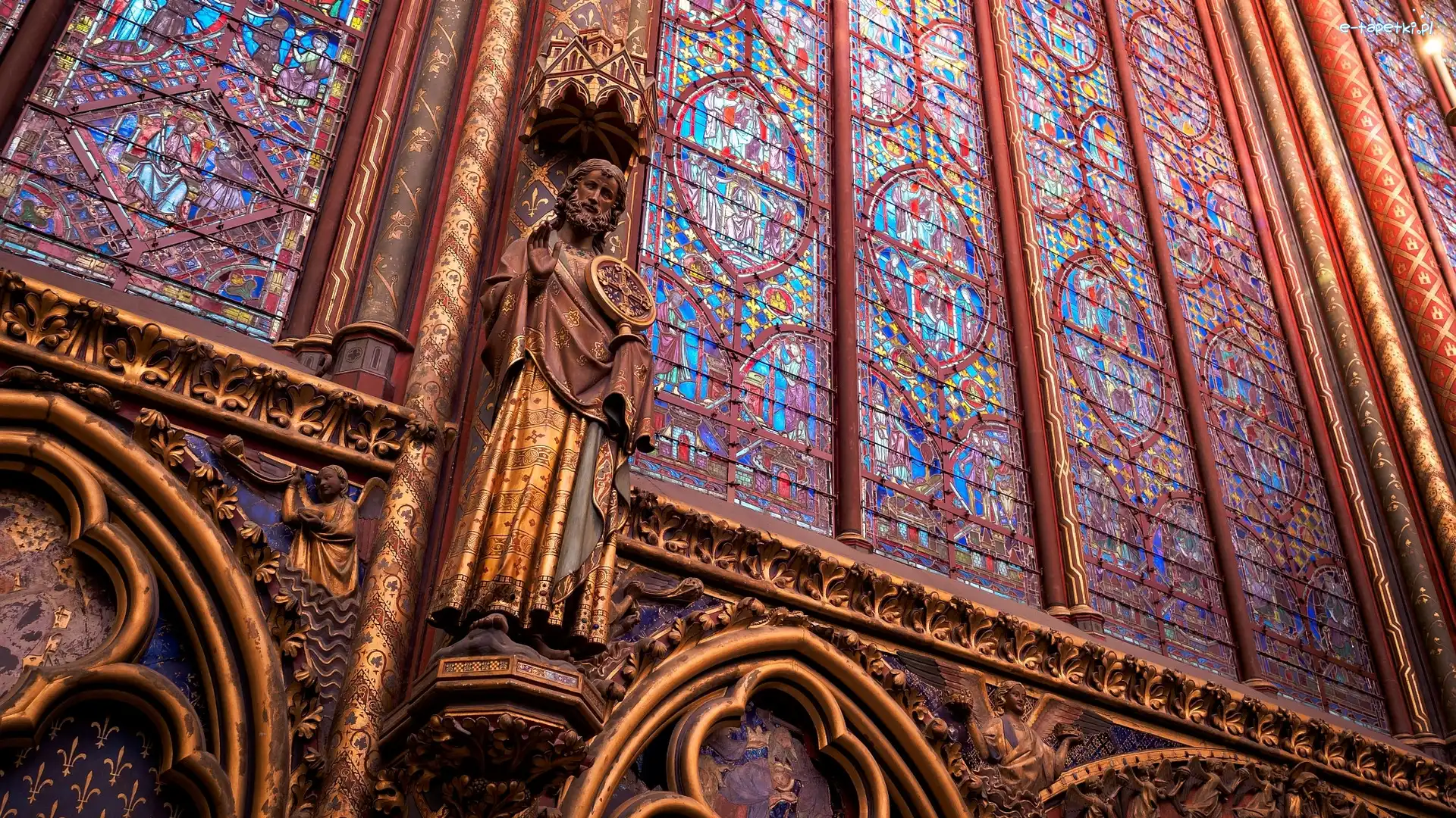 Francja, Kościół, Kaplica Sainte Chapelle, Wnętrze, Figura, Paryż, Wyspa Cite