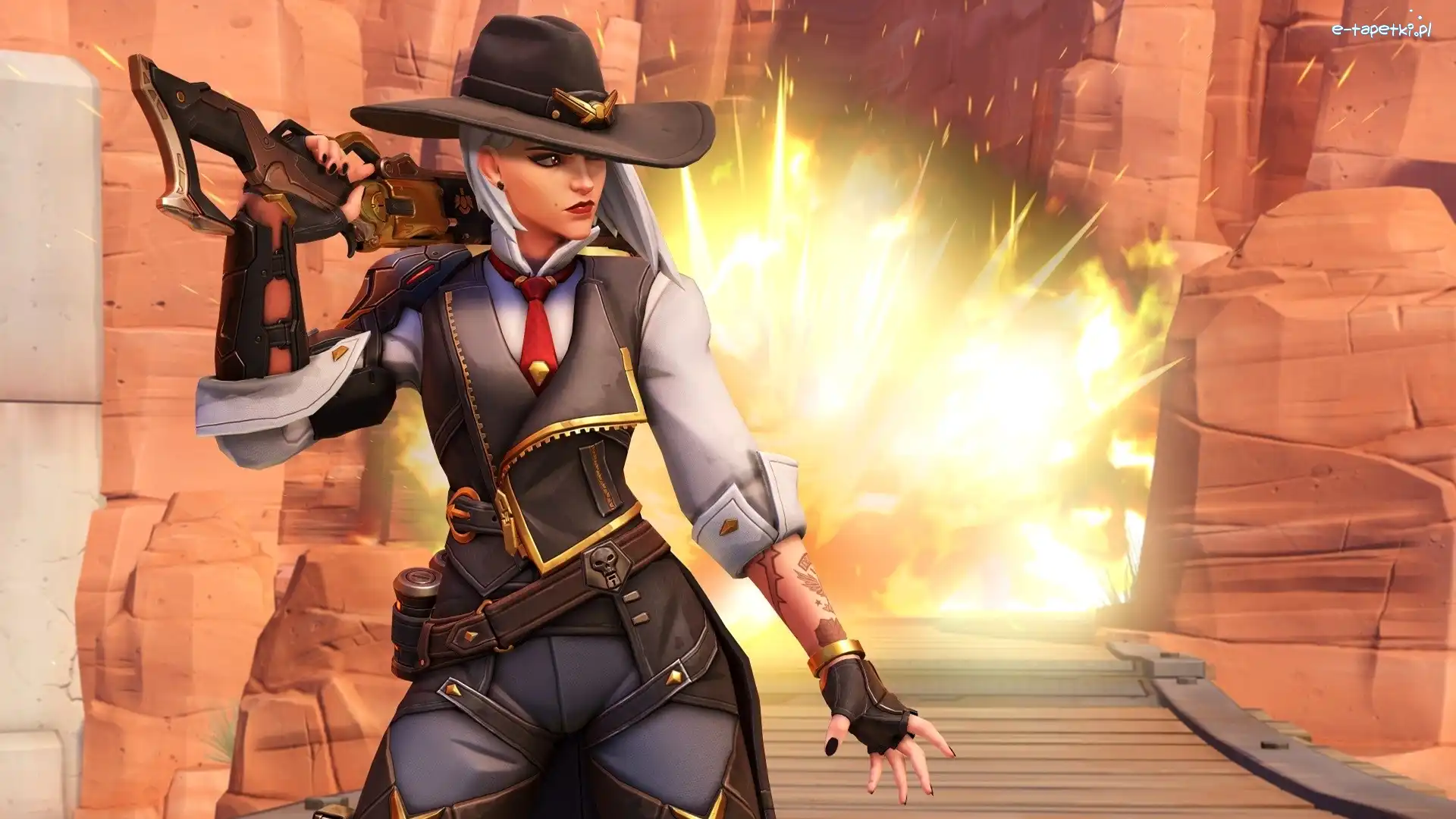 Ashe, Overwatch, Ogień, Karabin, Postać, Kobieta, Kapelusz, Gra