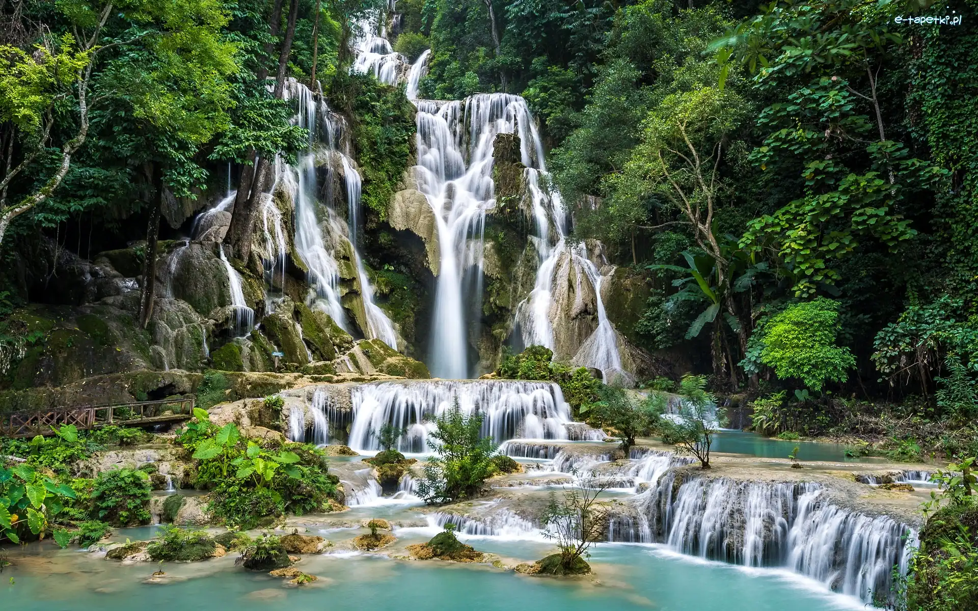 Wodospad Kuang Si, Kaskada, Drzewa, Laos, Prowincja Louangphrabang