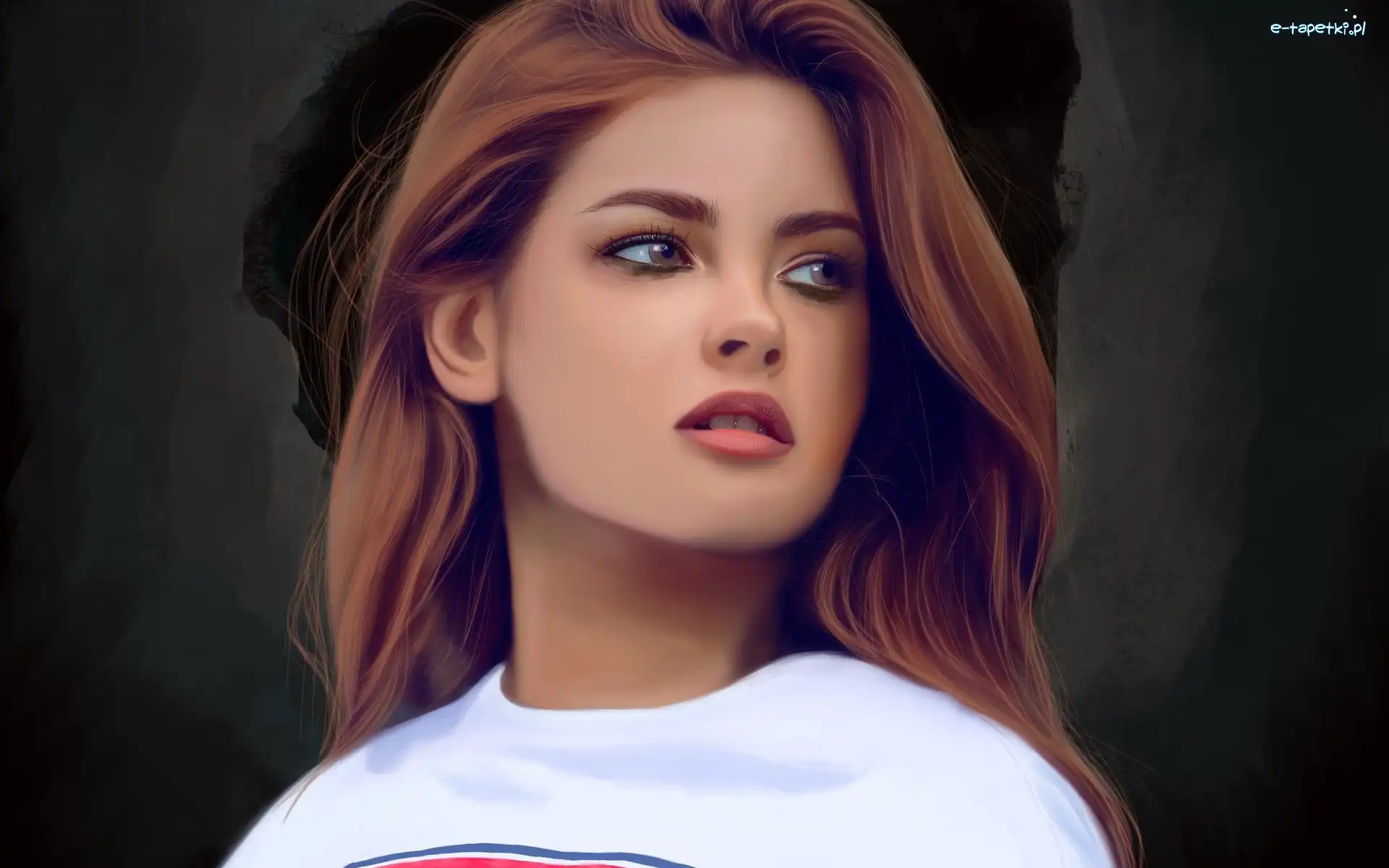 Digital Art, Kobieta, Twarz, Rudowłosa, Długowłosa, Spojrzenie, Makijaż