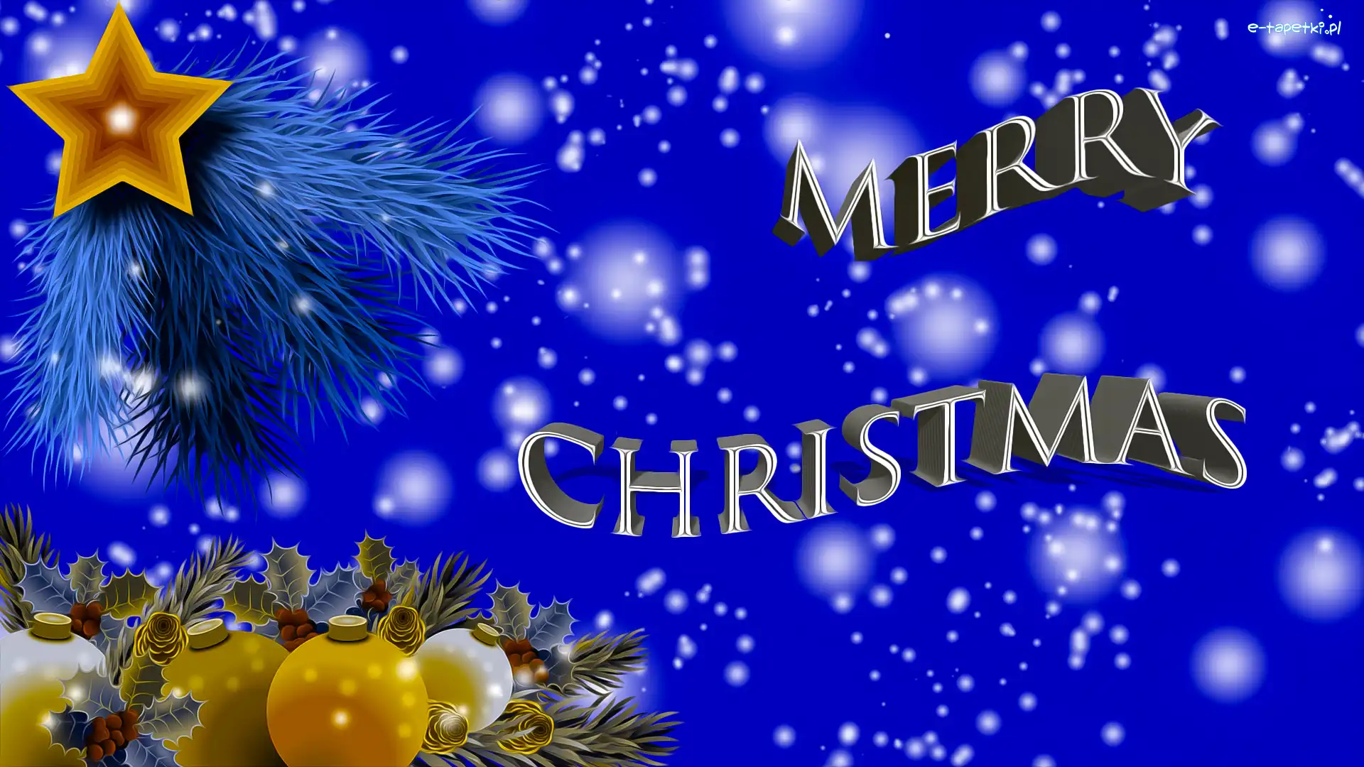 Grafika, Napis, Gwiazdka, Merry Christmas, Boże Narodzenie, Niebieskie tło, Bombki