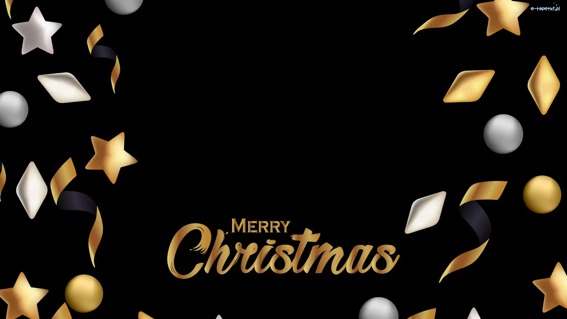 Napis, Czarne tło, Merry Christmas, Ozdoby