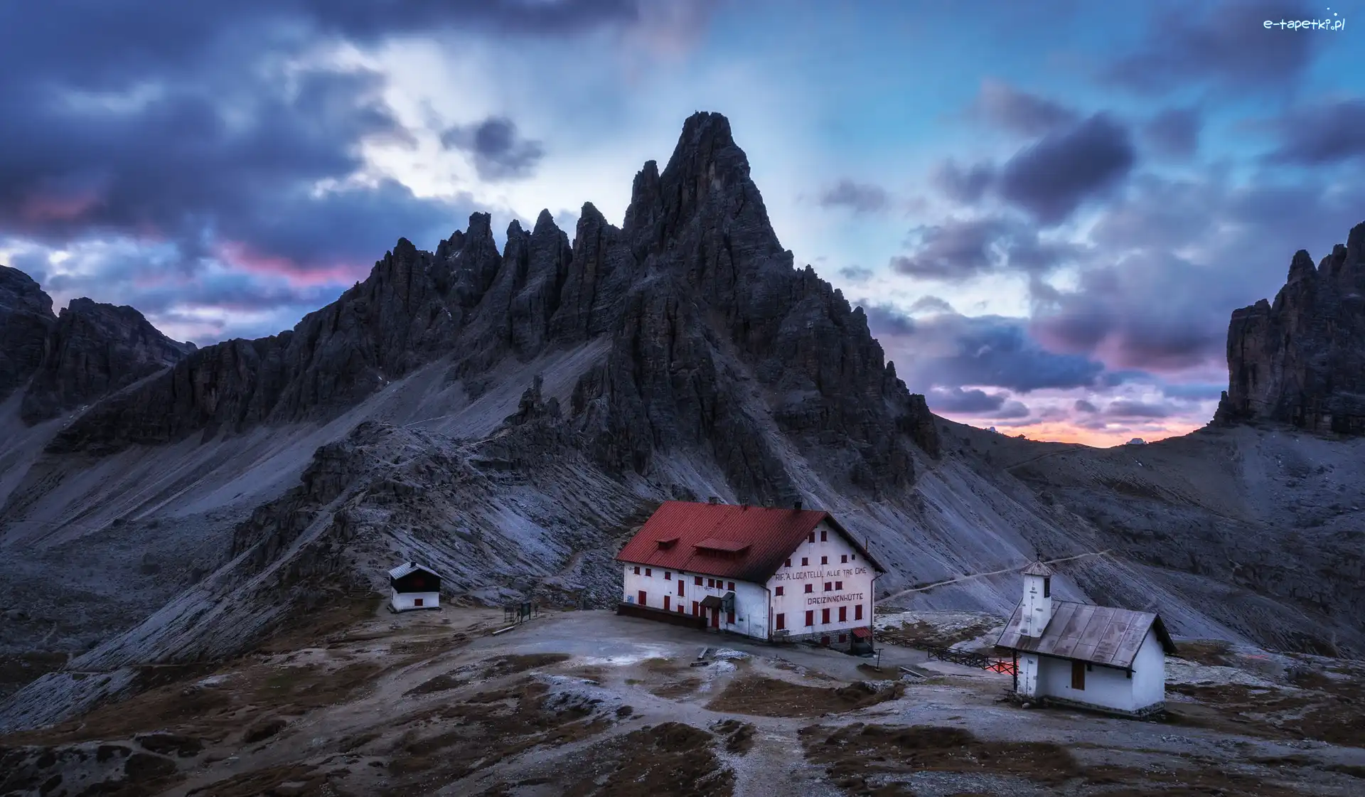 Góry, Dolomity, Włochy, Domy, Masyw Tre Cime di Lavaredo