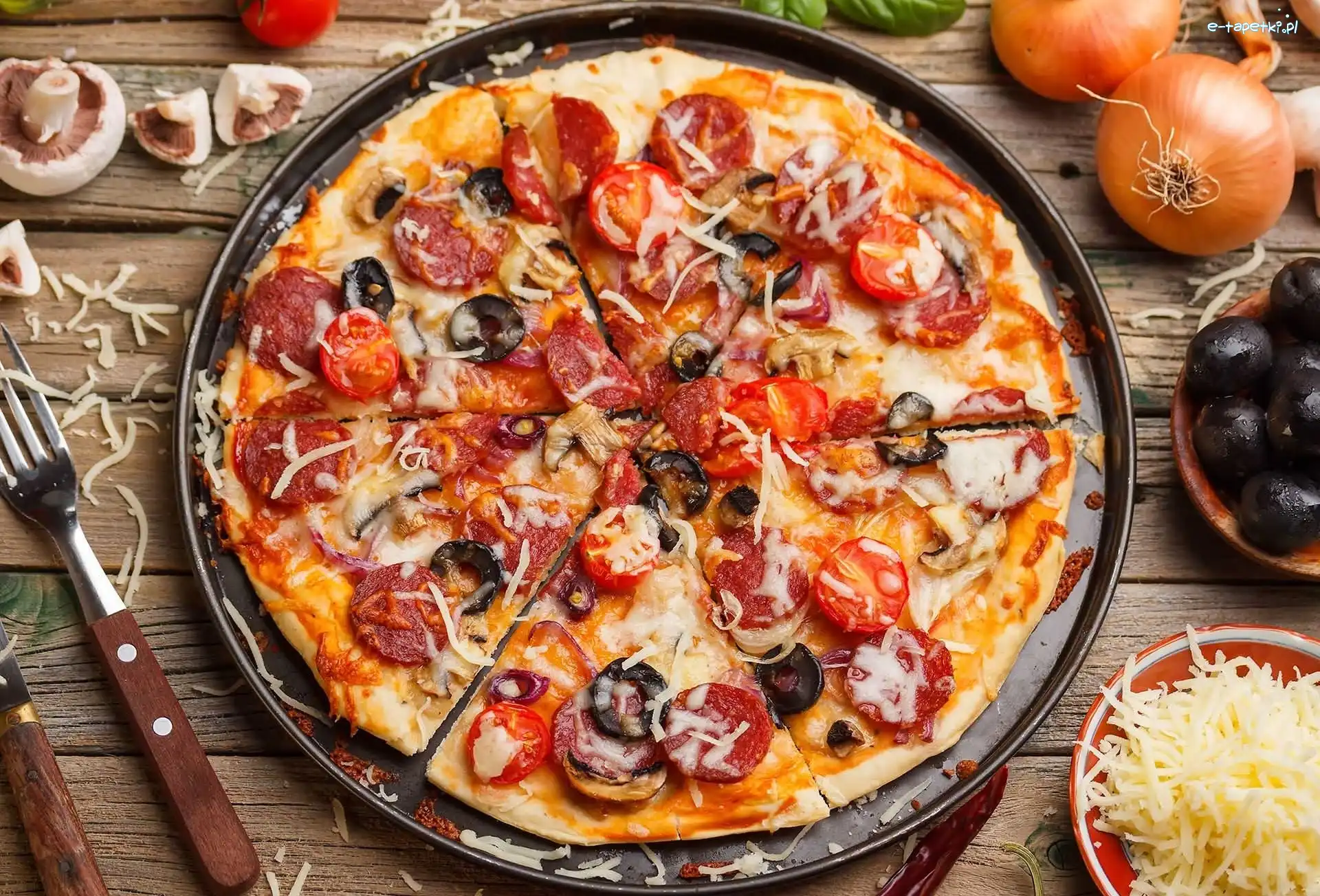 Pizza, Cebula, Składniki, Ser, Pieczarki
