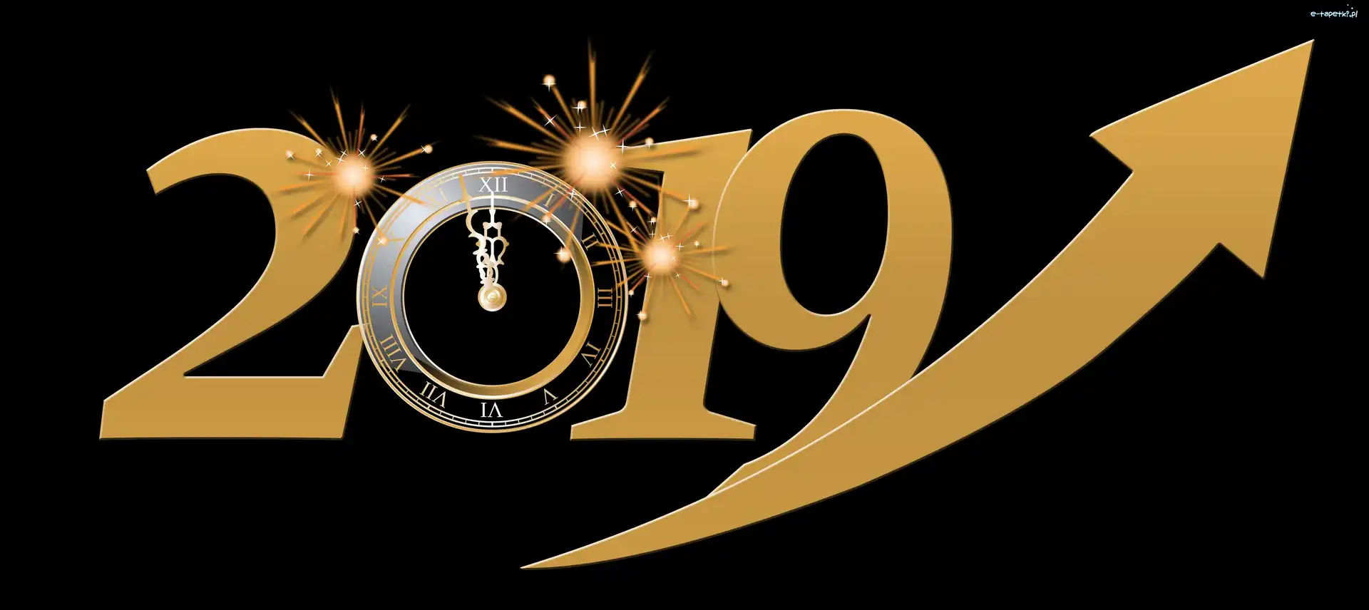 2019, Czarne tło, Zegar, Nowy Rok