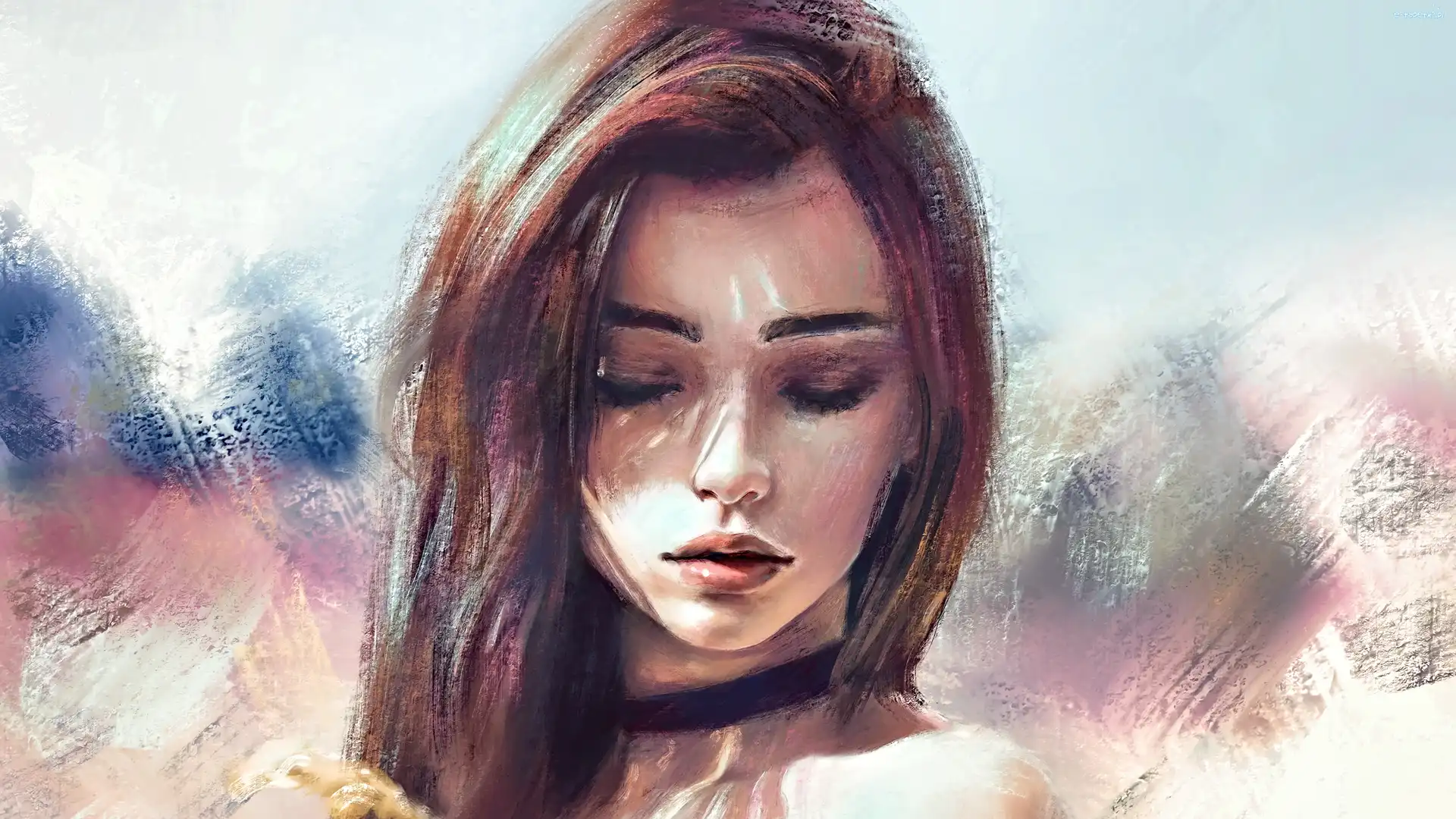 Dziewczyna, Oczy, Przymknięte, Digital Art