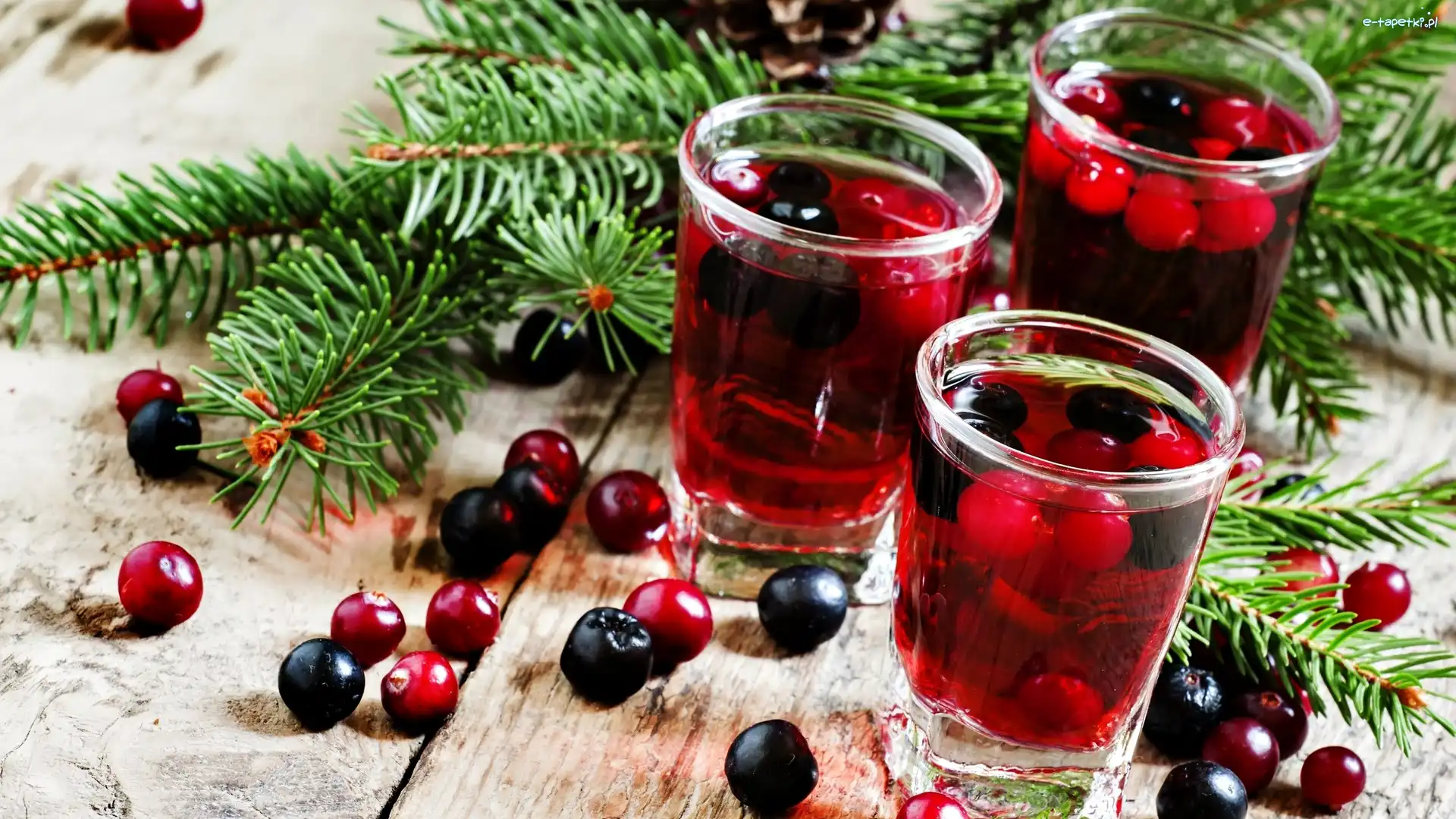 Gałązki, Szklanki, Żurawina, Owocowy, Napój, Aronia, Borówka brusznica