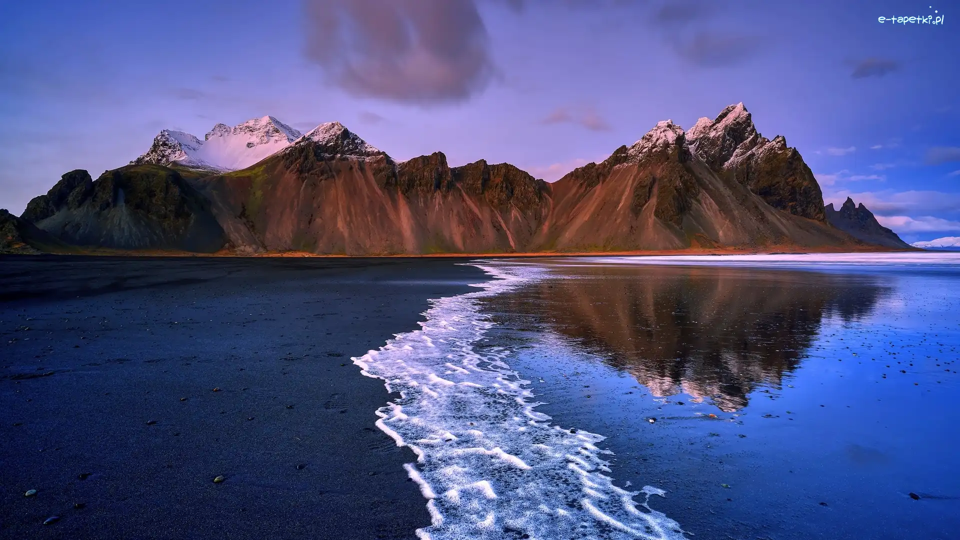 Morze, Plaża Stokksnes, Góry, Brzeg, Góra Vestrahorn, Islandia