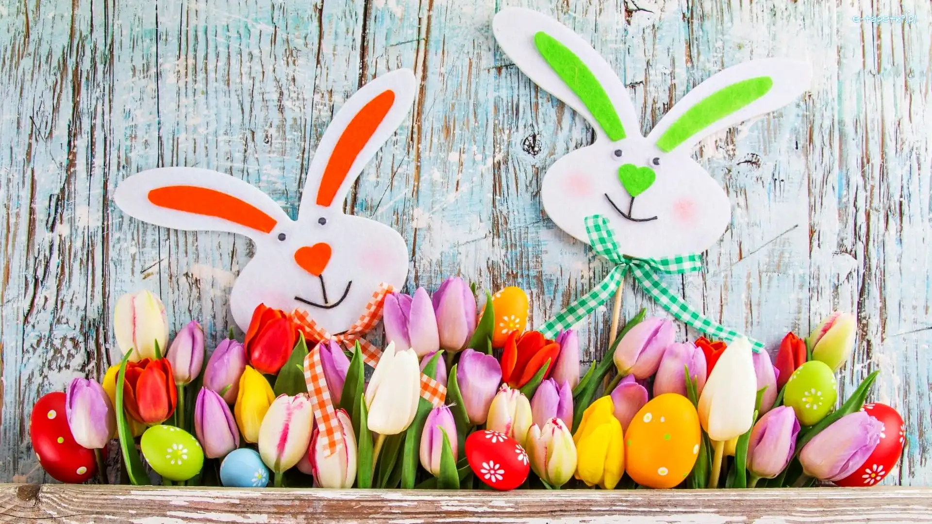 Tulipany, Zające, Pisanki, Wielkanoc