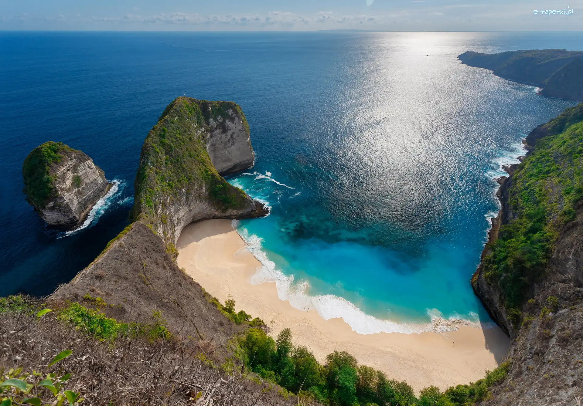 Ocean Indyjski, Morze, Zatoka, Wybrzeże, Skały, Indonezja, Prowincja Bali, Plaża Kelingking, Wyspa Penida