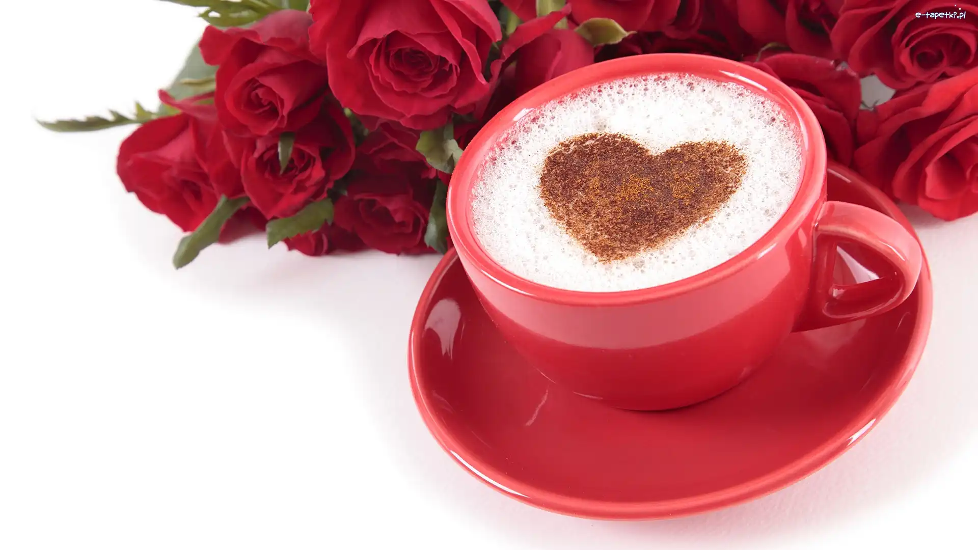 Pianka, Filiżanka, Serce, Róże, Cappuccino, Kawa