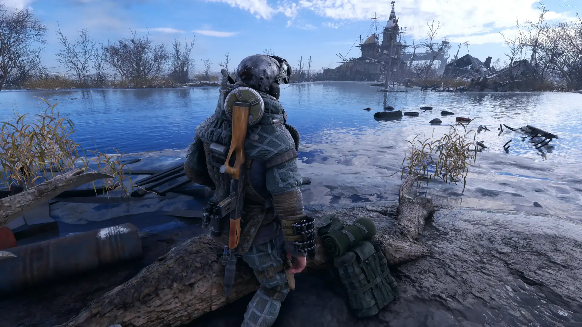 Gra, Żołnierz, Metro Exodus, Ruiny, Jezioro