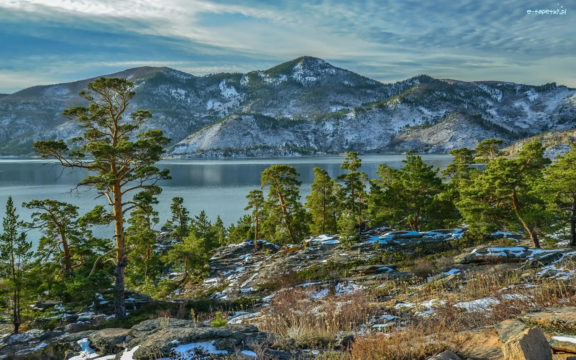 Góry, Jezioro Jasybay, Drzewa, Kazachstan, Park Narodowy Bayanaul