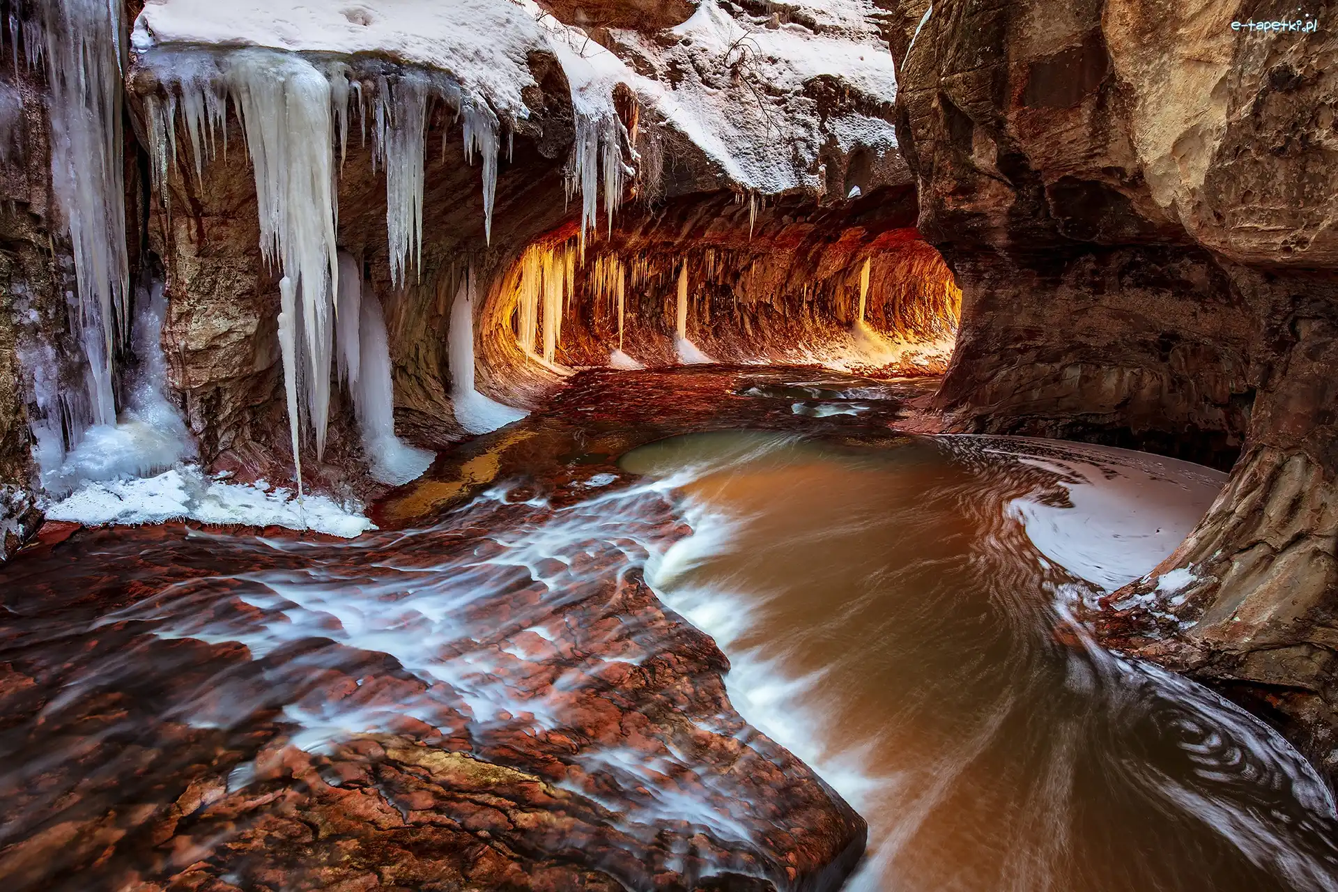 Stany Zjednoczone, Rzeka Virgin, Sople, Kanion Zion Narrows, Park Narodowy Zion, Stan Utah, Skały