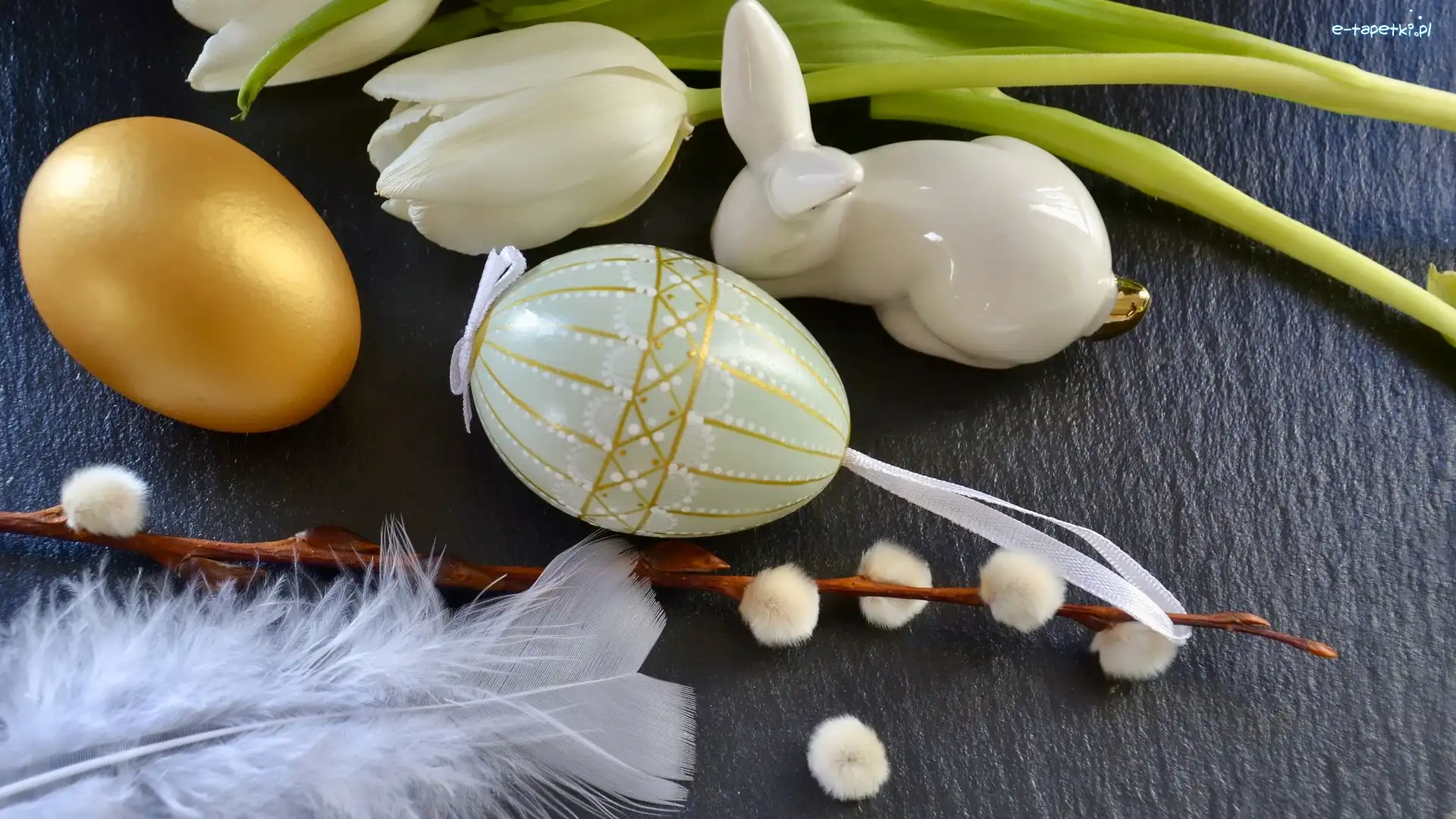 Piórko, Figurka, Zajączek, Pisanki, Wielkanoc, Bazie, Tulipany