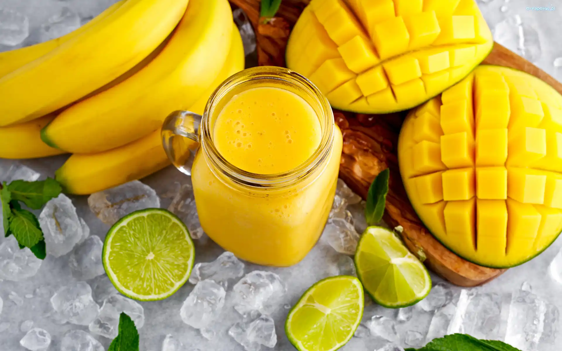 Lodu, Mango, Banany, Smoothie, Napój, Kostki, Limonka