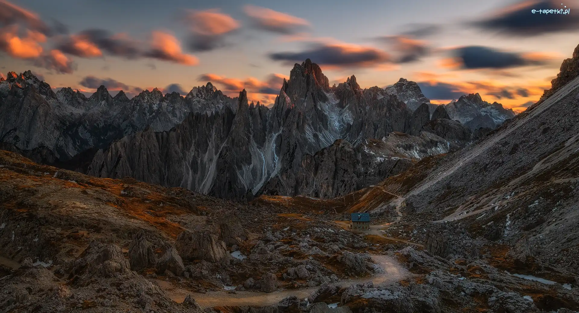 Droga, Pasmo Dolomiti di Sesto, Dolomity, Chmury, Góry, Włochy