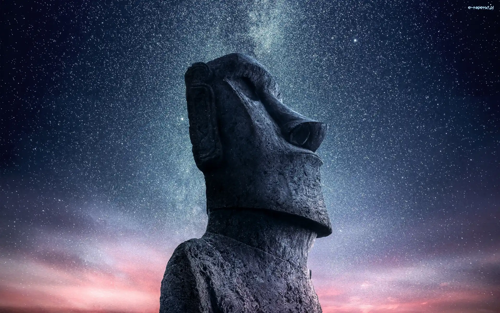 Gwiazdy, Moai, Niebo, Chile, Posąg, Wyspa Wielkanocna