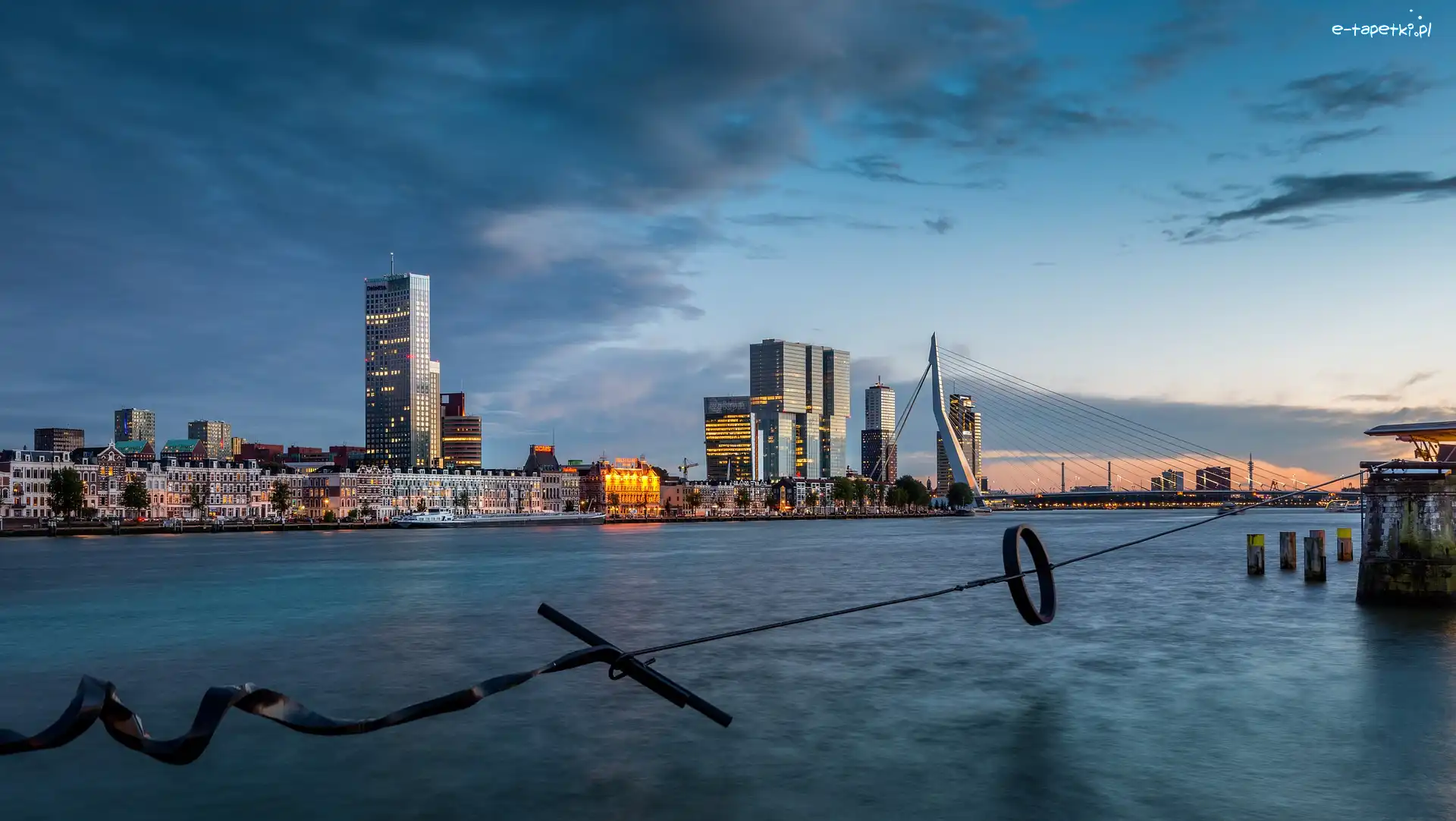 Rotterdam, Wieżowiec Maastoren, Holandia, Rzeka Nowa Moza, Most Erasmusbrug