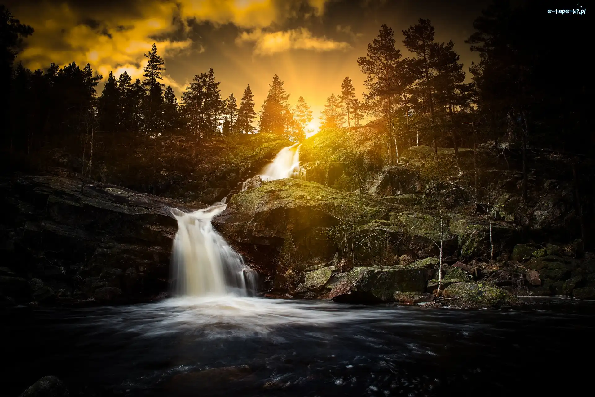 Norwegia, Wodospad Dusanfossen, Skały, Rzeka Kvitaa, Las, Okręg Telemark, Notodden