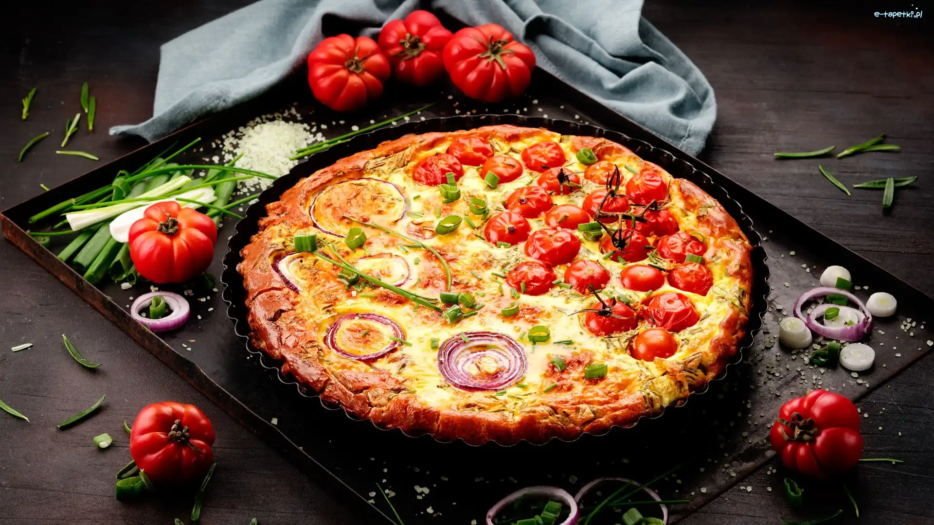 Serwetka, Papryka, Cebula, Foremka, Pizza, Ser, Pomidory