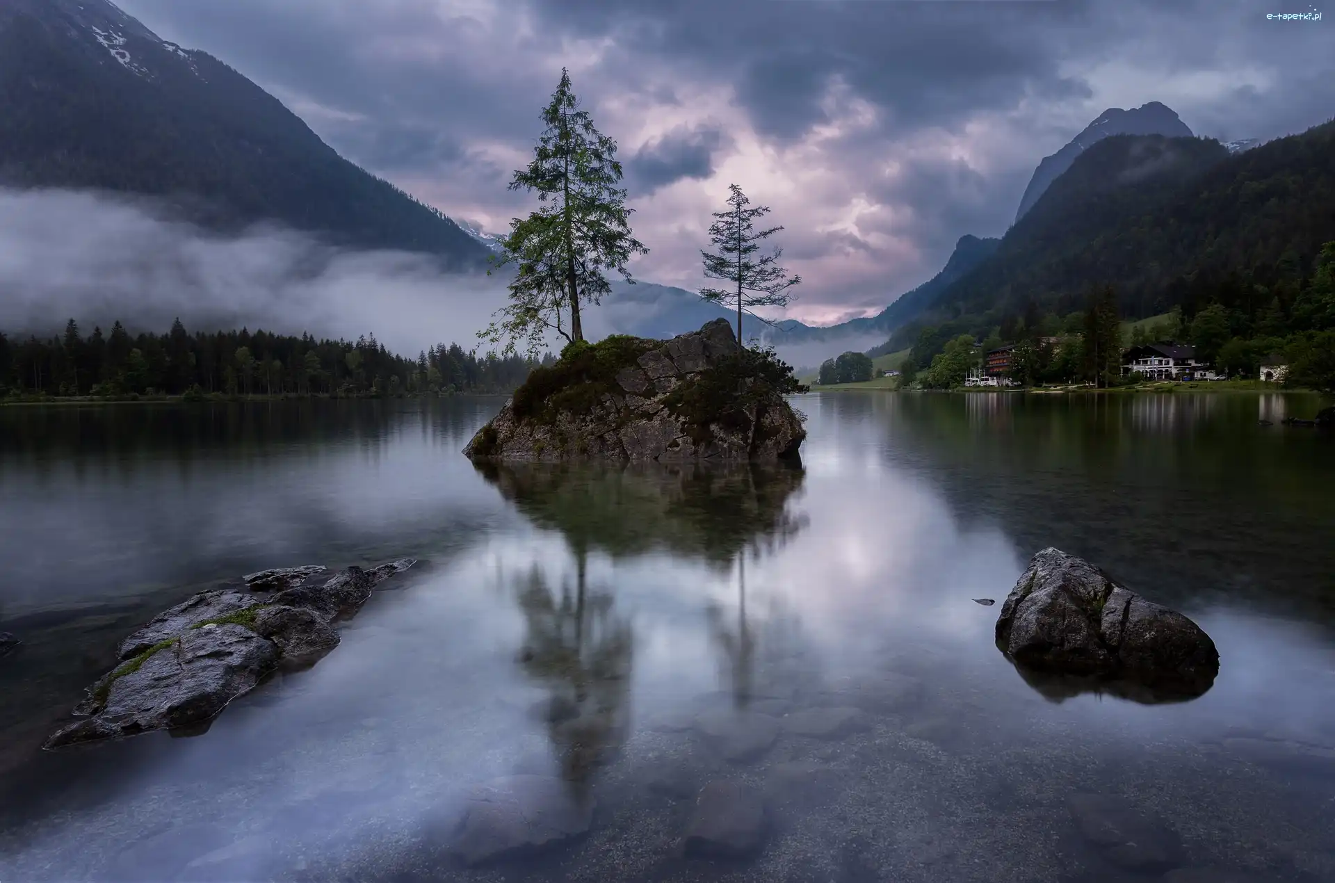 Niemcy, Drzewa, Skały, Góry Alpy, Jezioro Hintersee, Bawaria, Kamienie