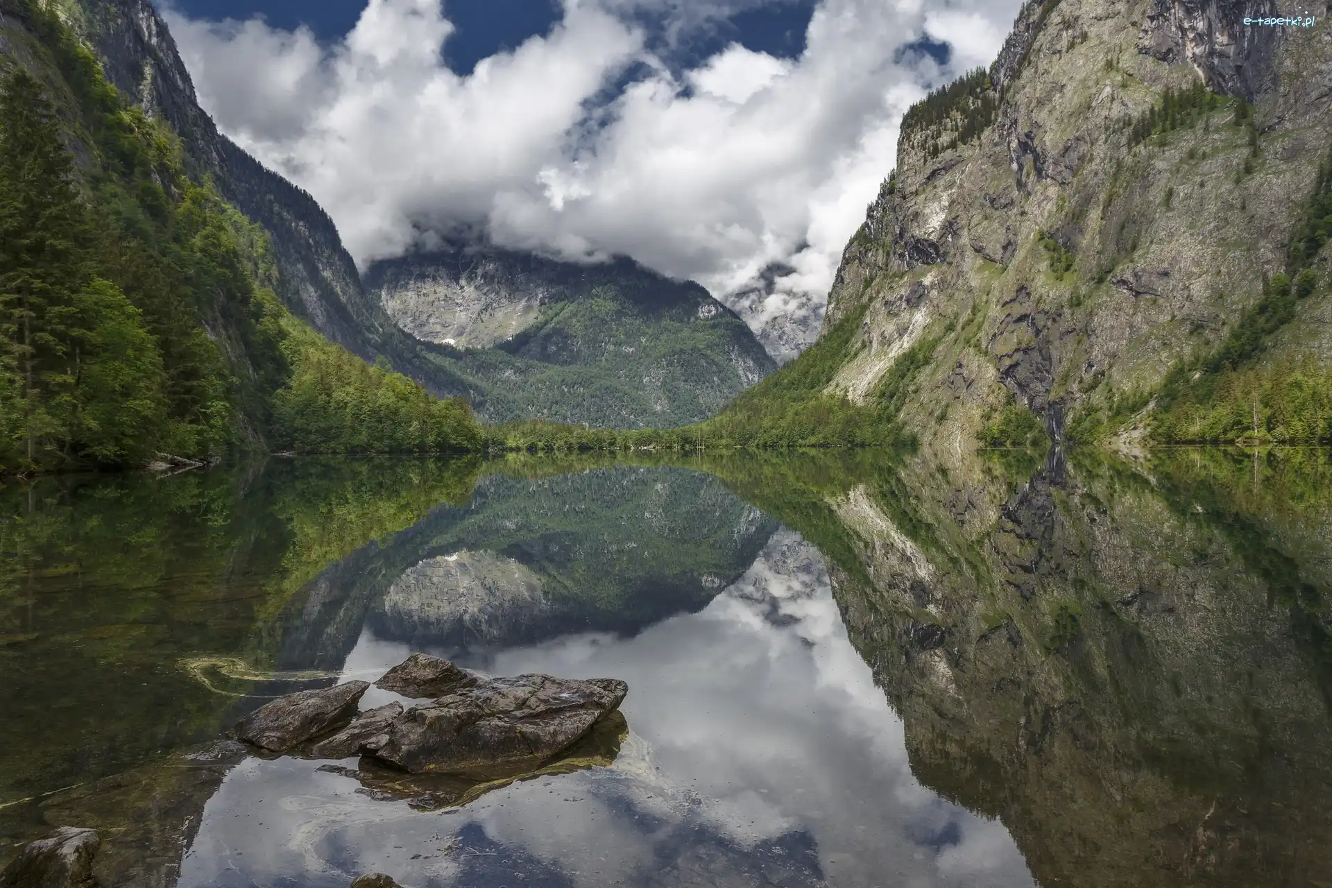 Bawaria, Kamienie, Park Narodowy Berchtesgaden, Niemcy, Góry Alpy, Jezioro Obersee