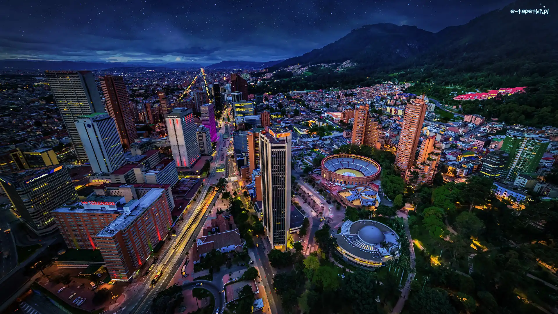 Kolumbia, Domy, Góry, Oświetlone, Miasto nocą, Bogota, Noc