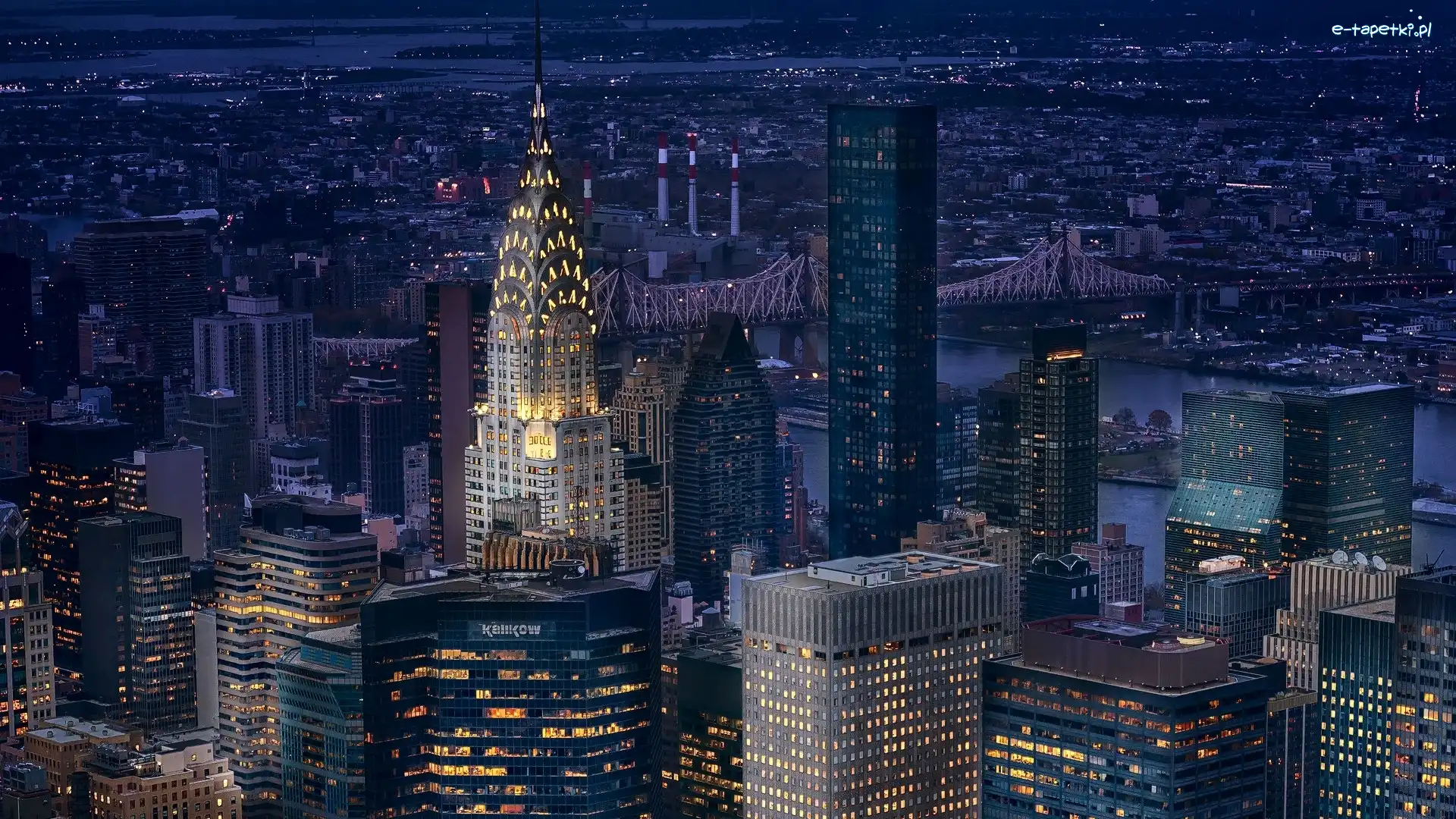 Stany Zjednoczone, Nowy Jork, Oświetlony, Manhattan, Miasto nocą, Chrysler Building, Wieżowiec