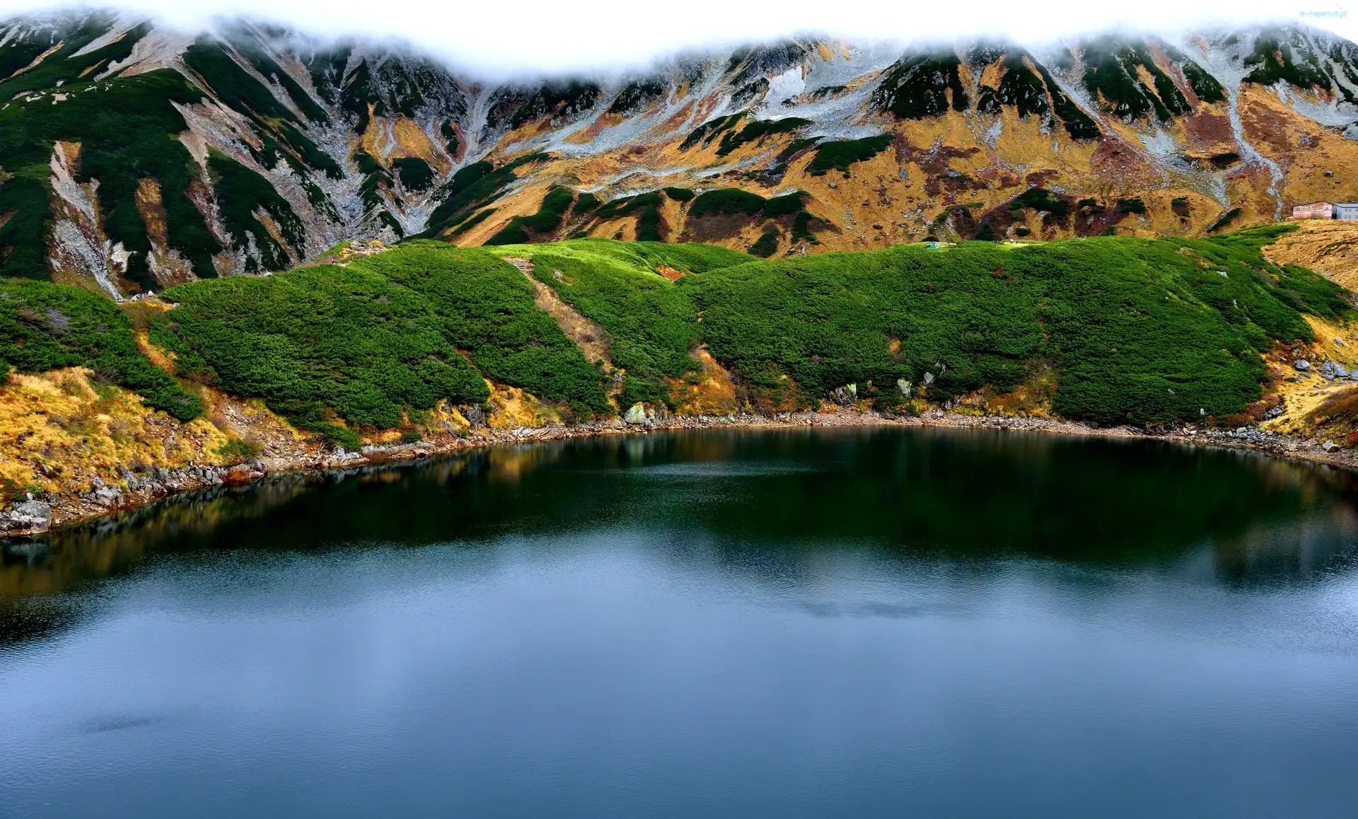 Japonia, Wzgórza, Jezioro Mikuri, Góra Mount Tate, Góry Hida, Tateyama, Park Narodowy Chubu-Sangaku