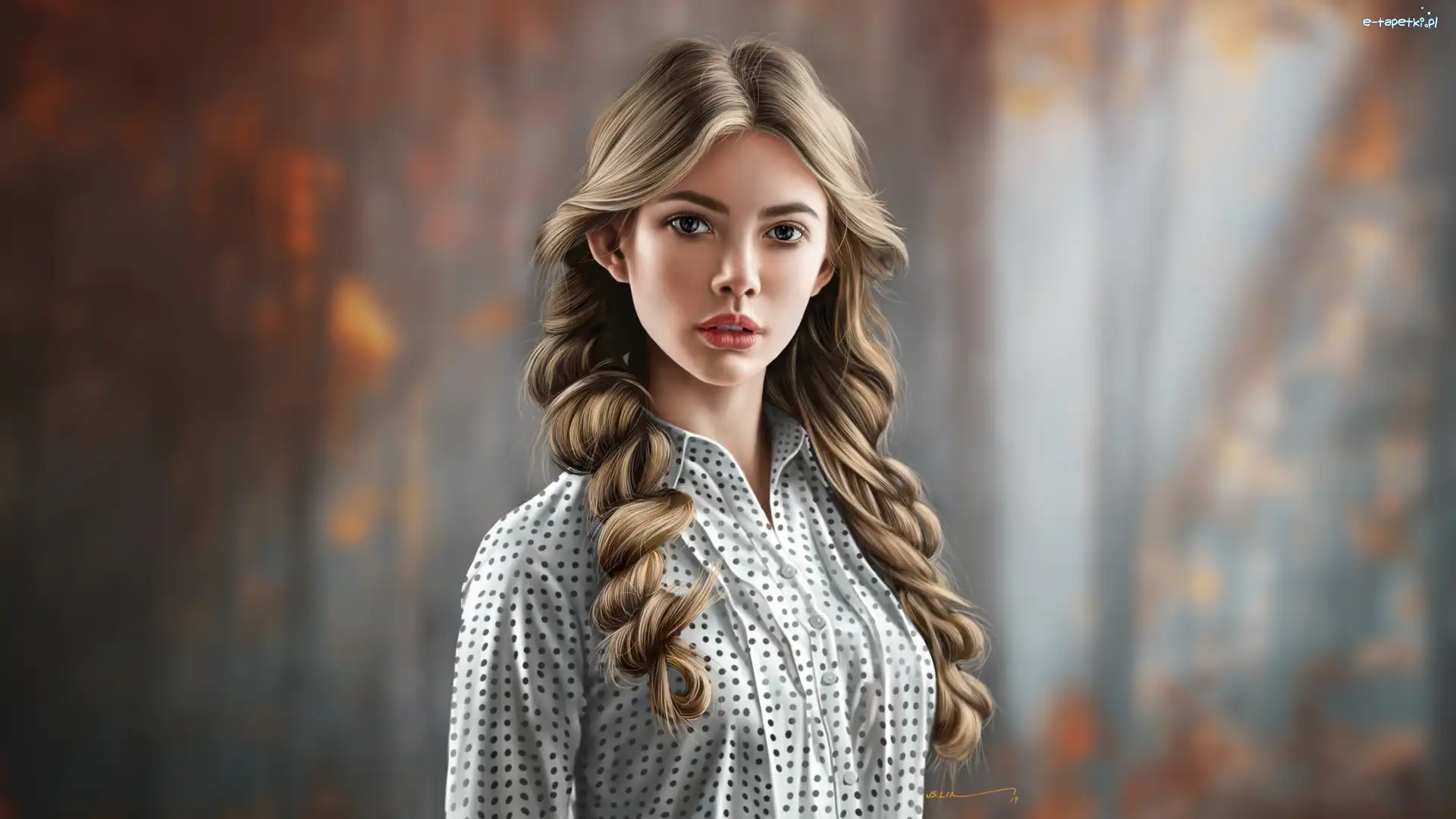 Bluzka, Grafika, Warkocze, Dziewczyna