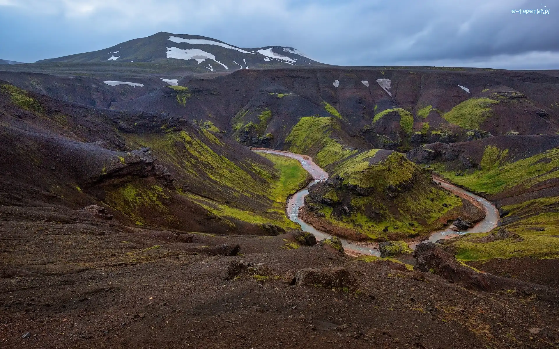 Islandia, Kerlingarfjoll, Skały, Masyw wulkaniczny, Góry, Zakole, Rzeka