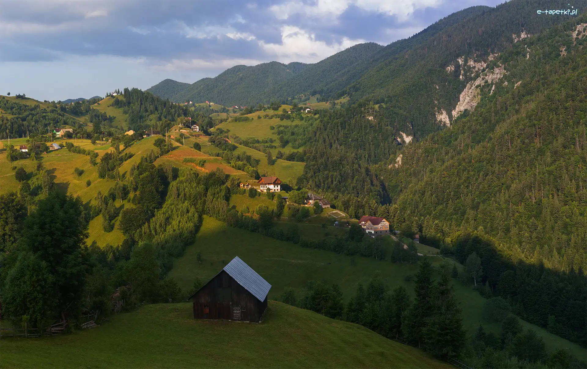 Siedmiogród, Drzewa, Transylwania, Rumunia, Domy, Góry Karpaty