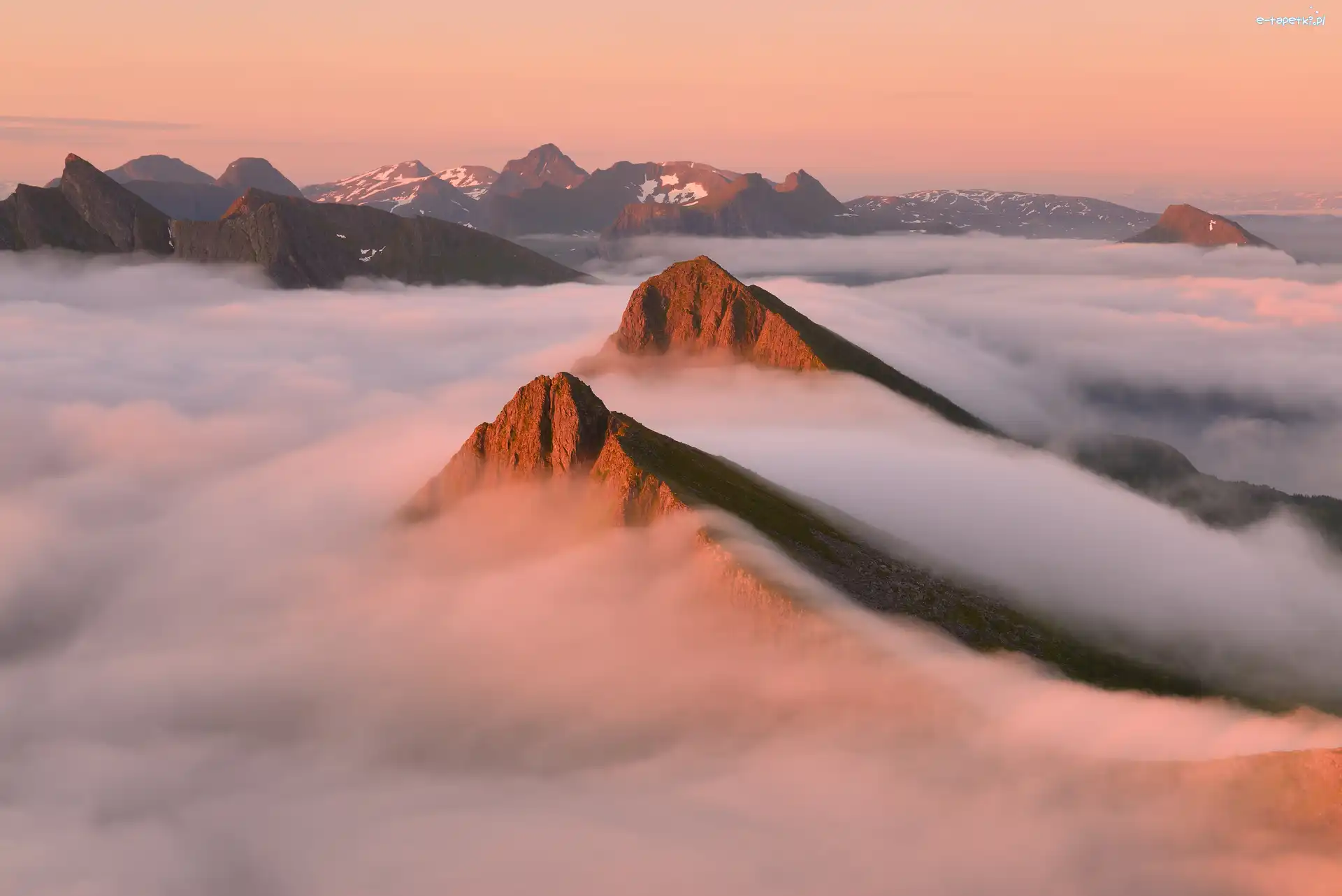 Góry, Wyspa, Mgła, Norwegia, Senja