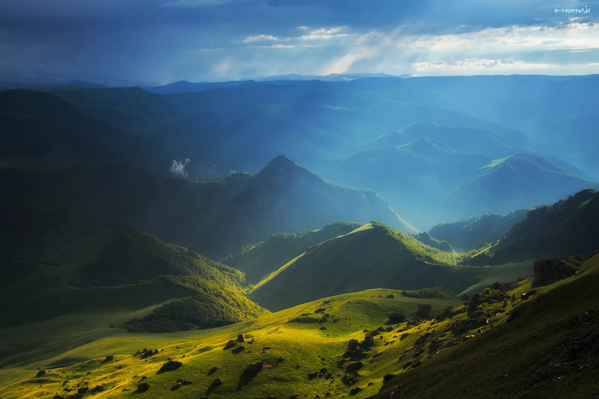 Zalesione, Słoneczny, Góry, Trawa, Dzień